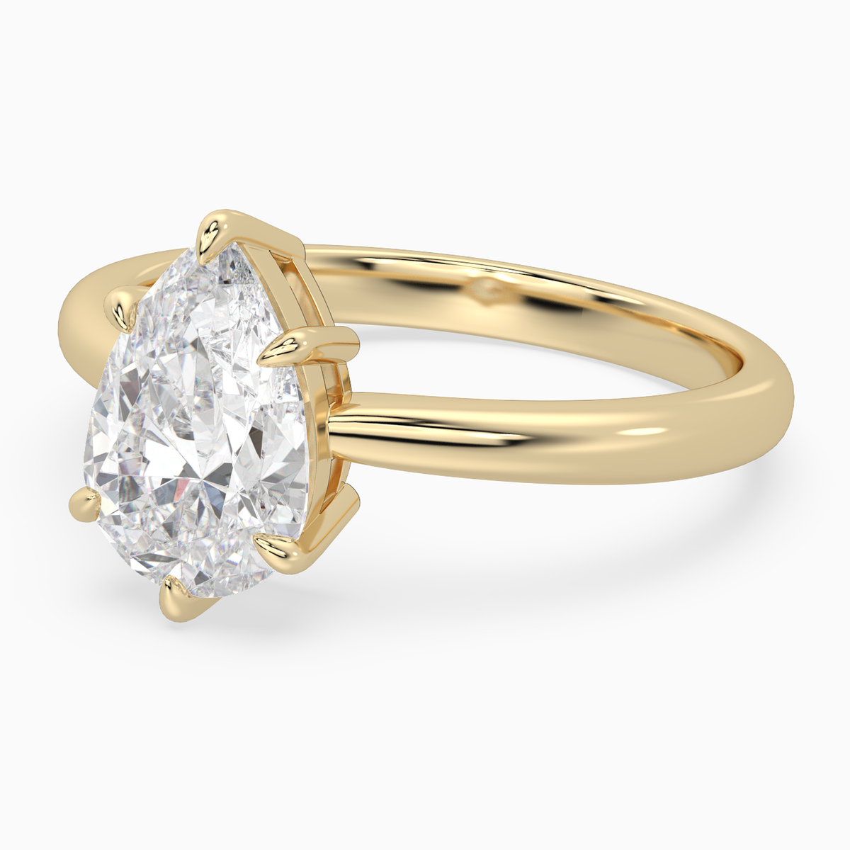 Pear Classic Basket Plain Solitaire in 18K Yellow Gold top angle