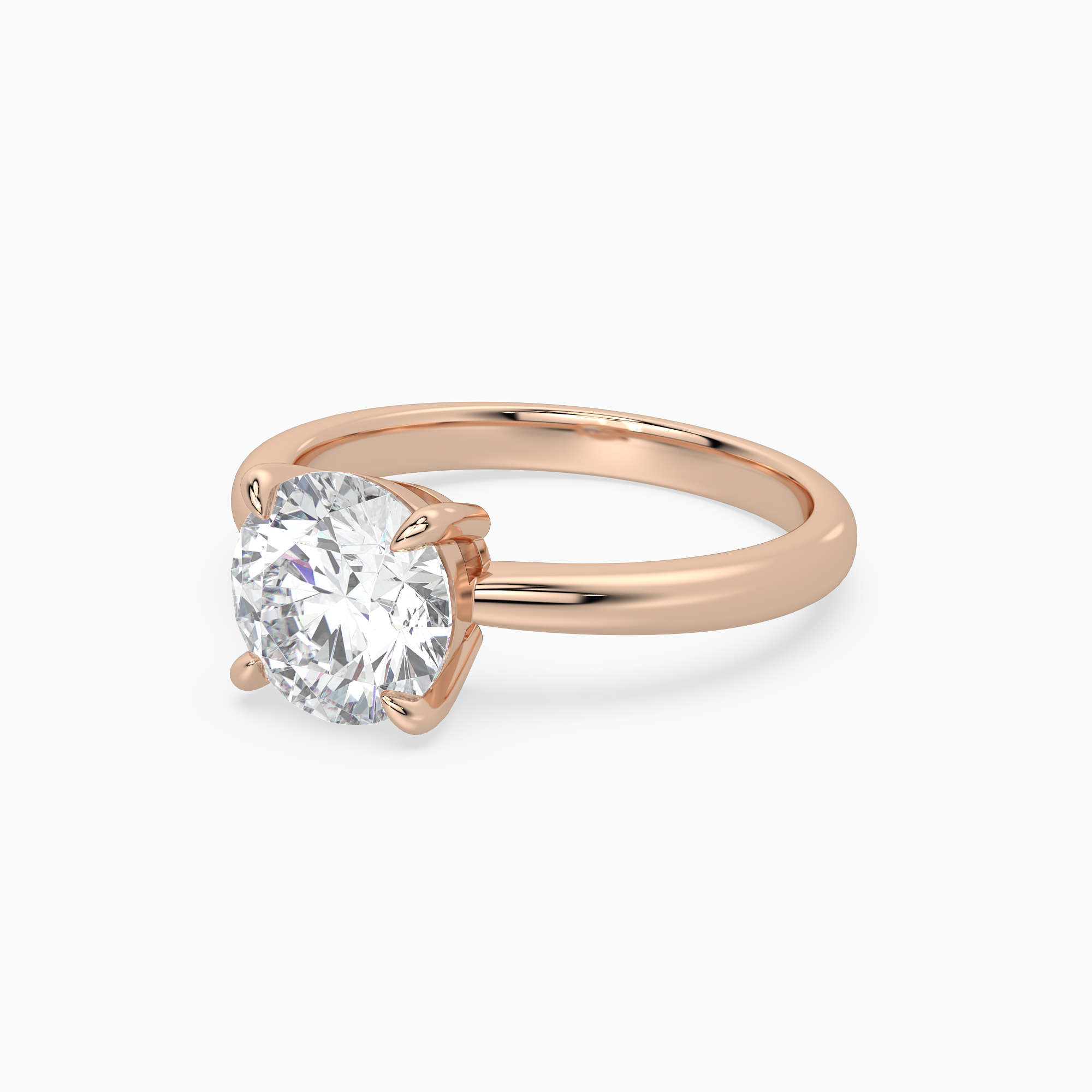 Round Classic Basket Plain Solitaire in 14K Rose Gold top angle
