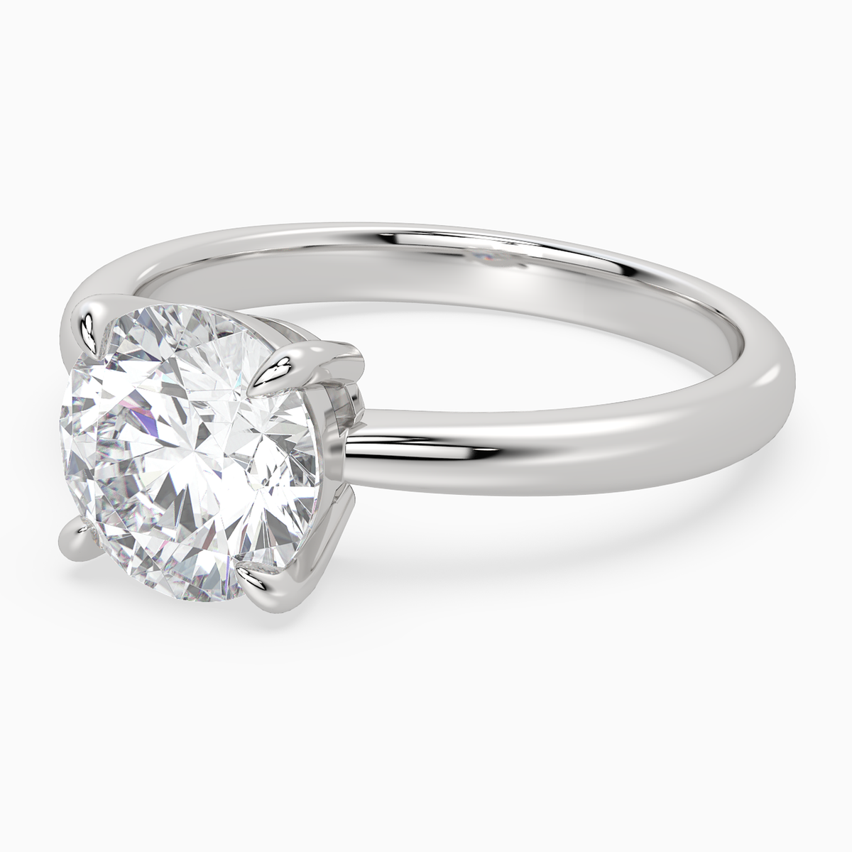 Round Classic Basket Plain Solitaire in 14K White Gold top angle
