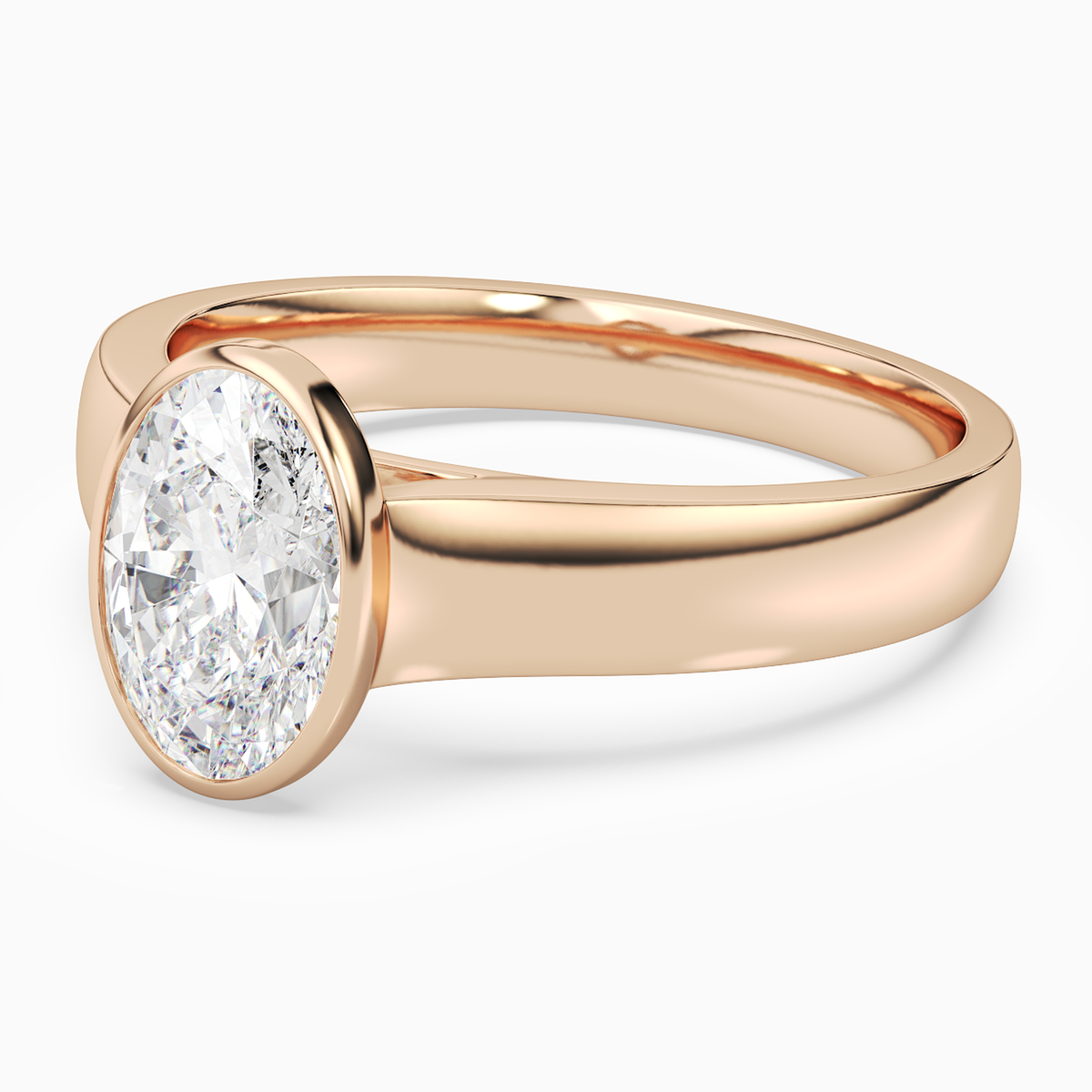 Oval Wide Tapered Bezel Solitaire in 14K Rose Gold top angle