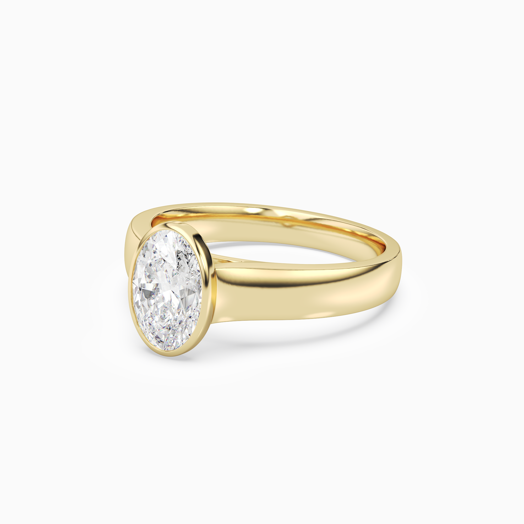 Oval Wide Tapered Bezel Solitaire in 18K Yellow Gold top angle
