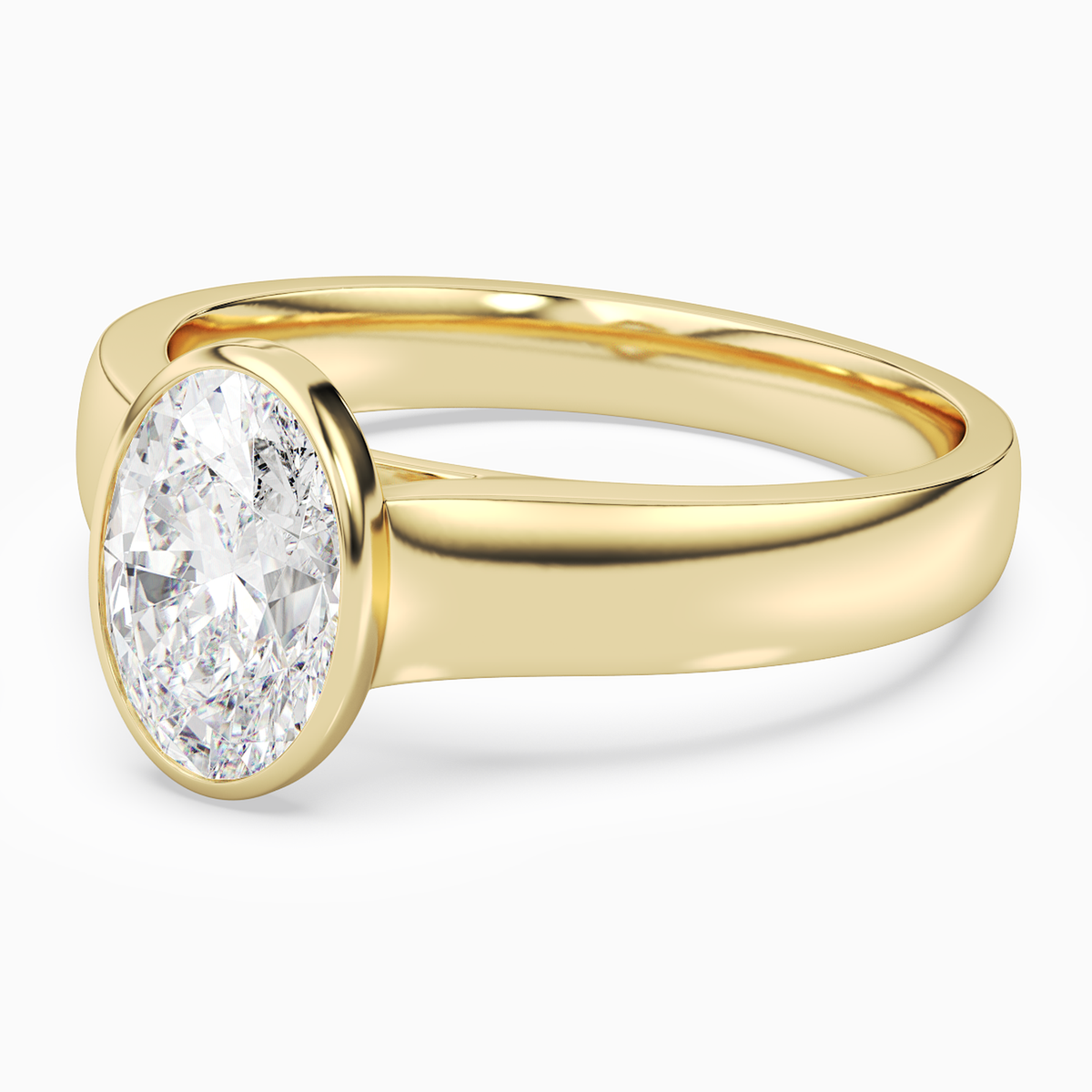 Oval Wide Tapered Bezel Solitaire in 18K Yellow Gold top angle