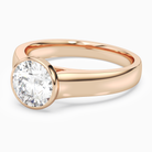 Round Wide Tapered Bezel Solitaire in 14K Rose Gold top angle