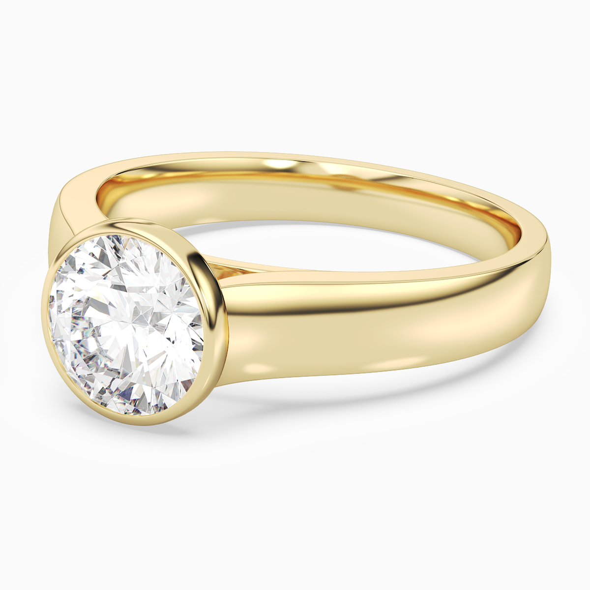 Round Wide Tapered Bezel Solitaire in 14K Yellow Gold top angle