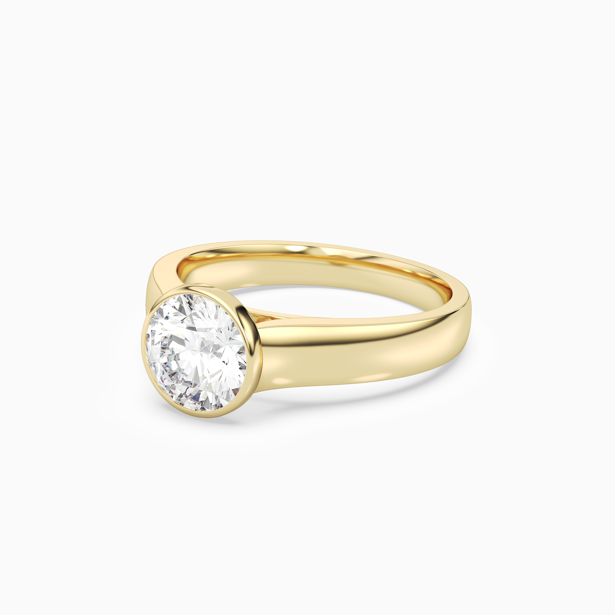 Round Wide Tapered Bezel Solitaire in 18K Yellow Gold top angle