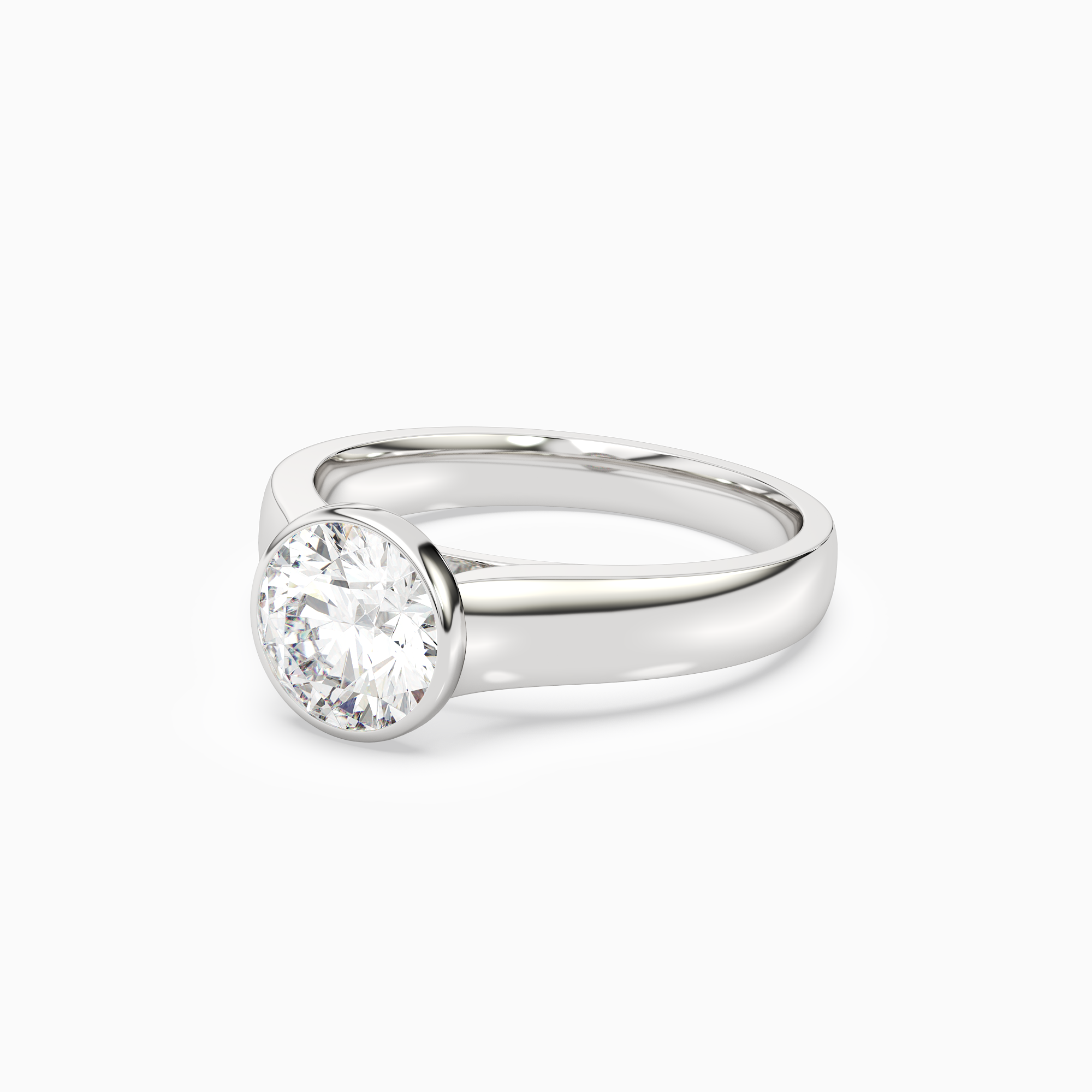 Round Wide Tapered Bezel Solitaire in Platinum top angle