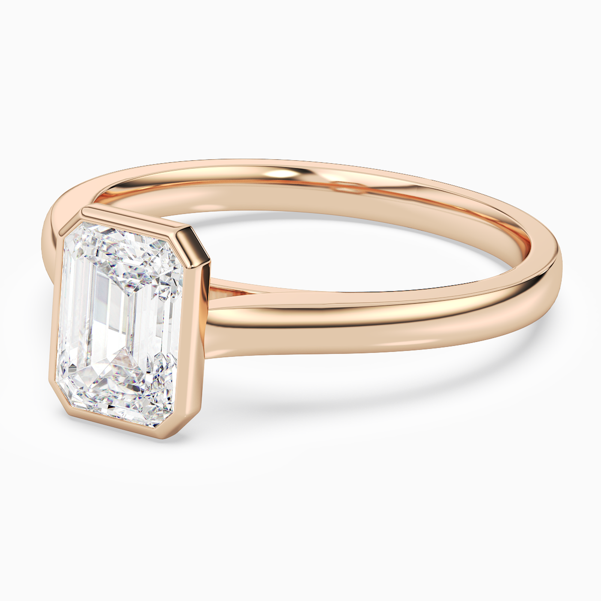 Emerald Medium Tapered Bezel Solitaire in 14K Rose Gold top angle
