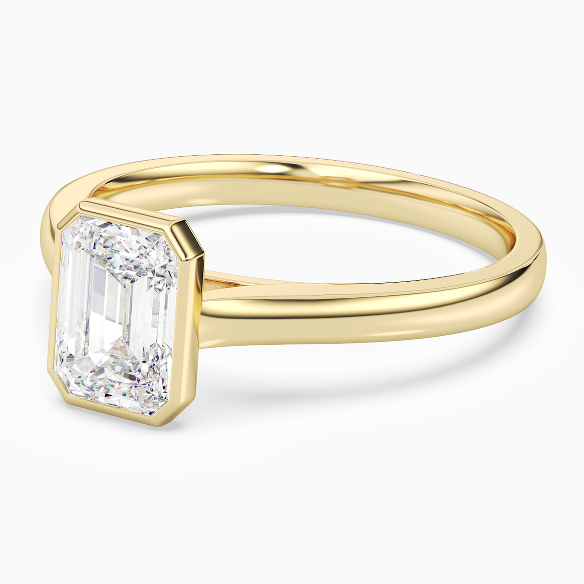 Emerald Medium Tapered Bezel Solitaire in 14K Yellow Gold top angle
