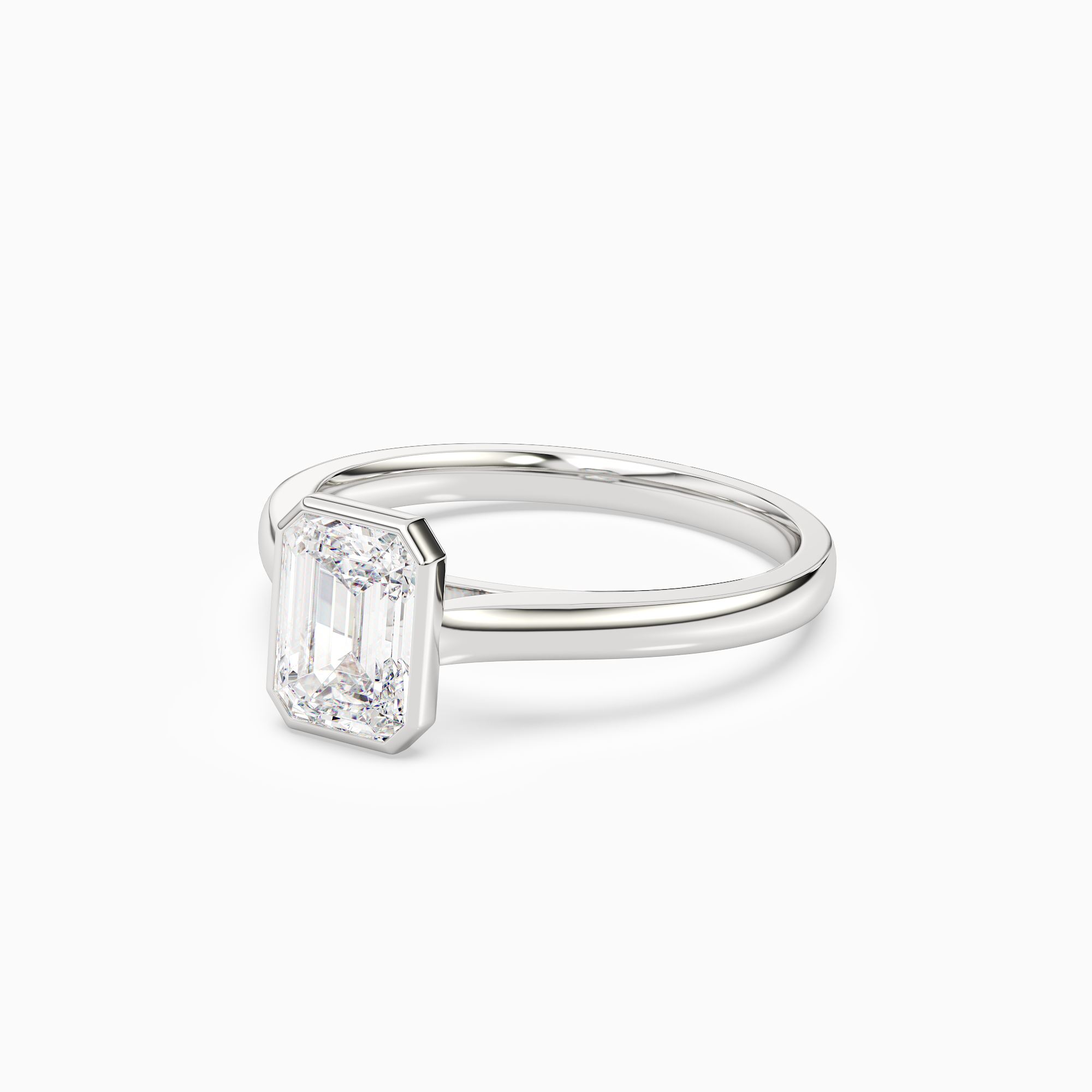 Emerald Medium Tapered Bezel Solitaire in 18K White Gold top angle