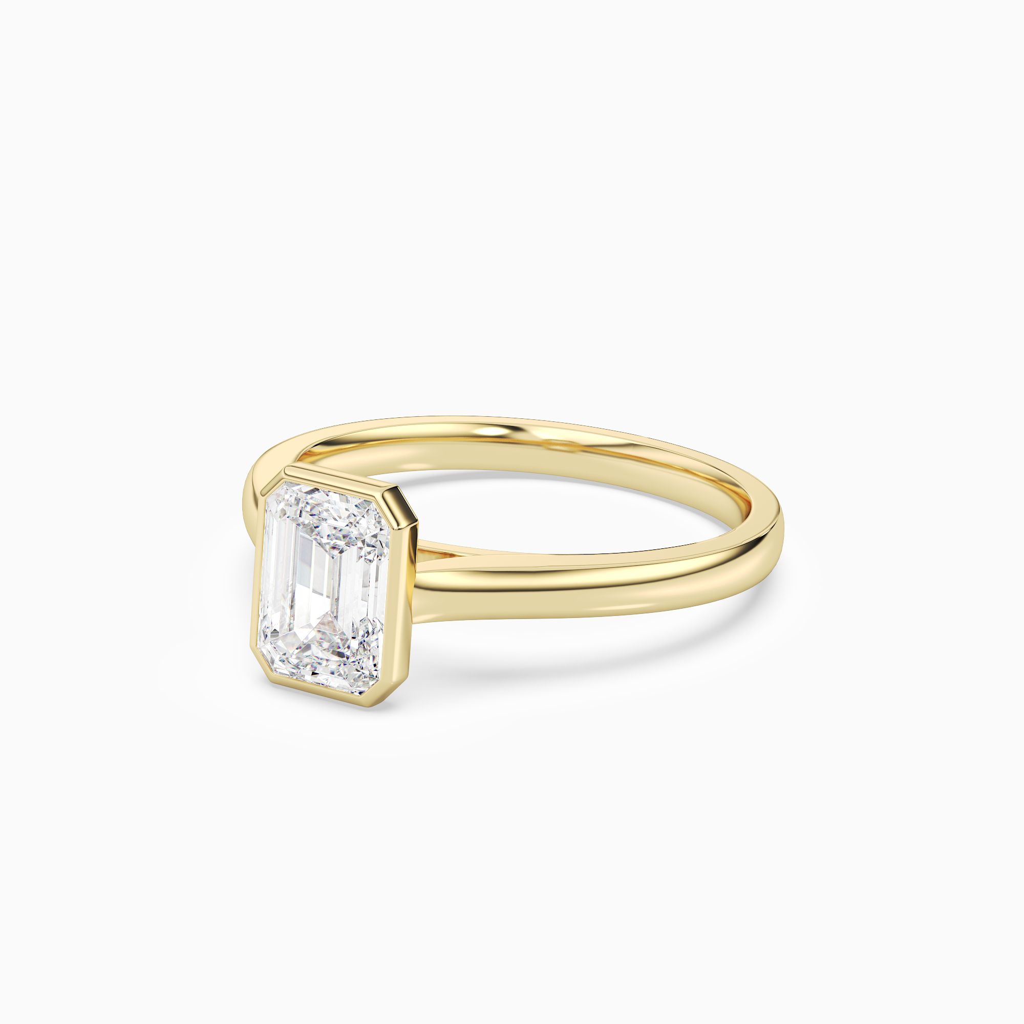 Emerald Medium Tapered Bezel Solitaire in 18K Yellow Gold top angle