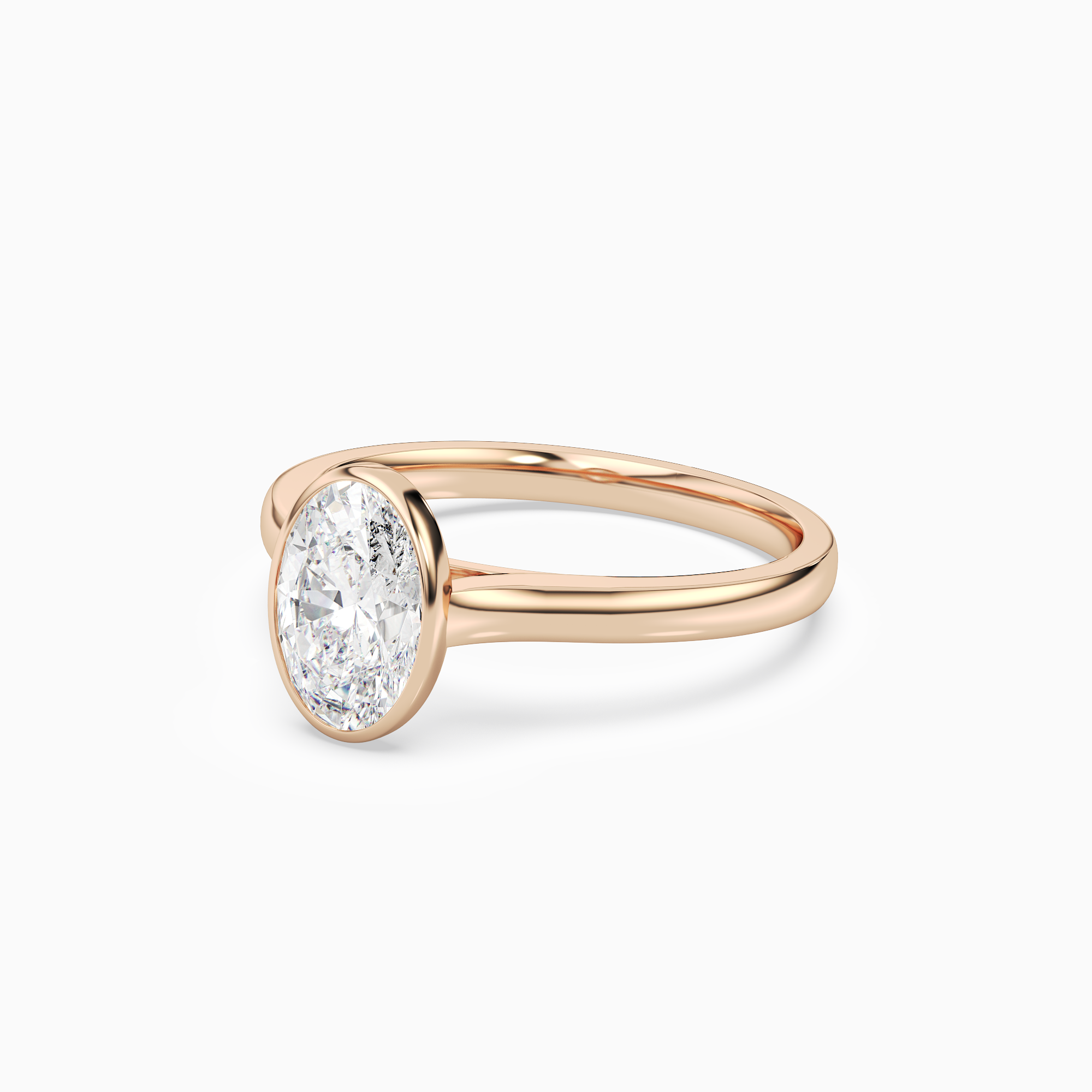 Oval Medium Tapered Bezel Solitaire in 14K Rose Gold top angle