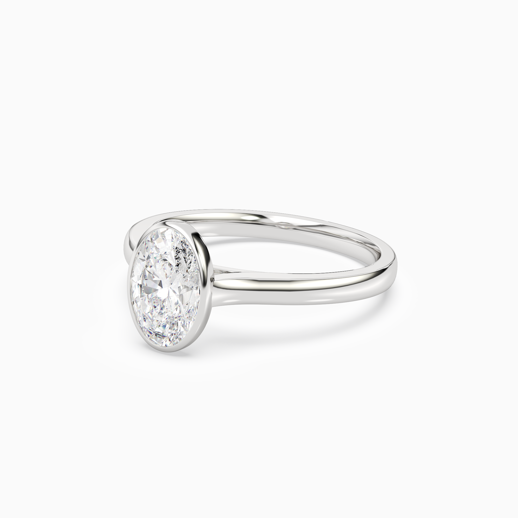 Oval Medium Tapered Bezel Solitaire in 14K White Gold top angle