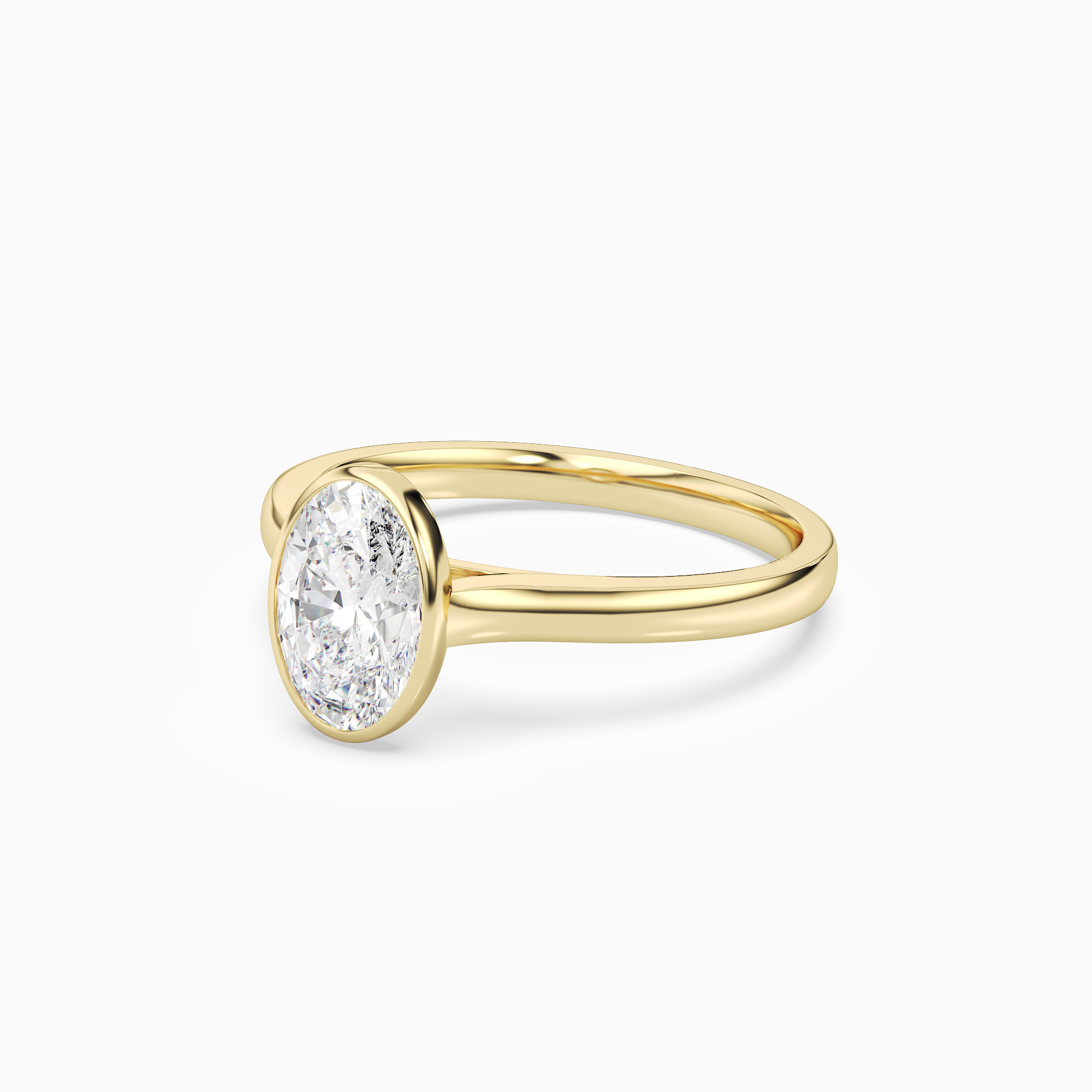 Oval Medium Tapered Bezel Solitaire in 14K Yellow Gold top angle