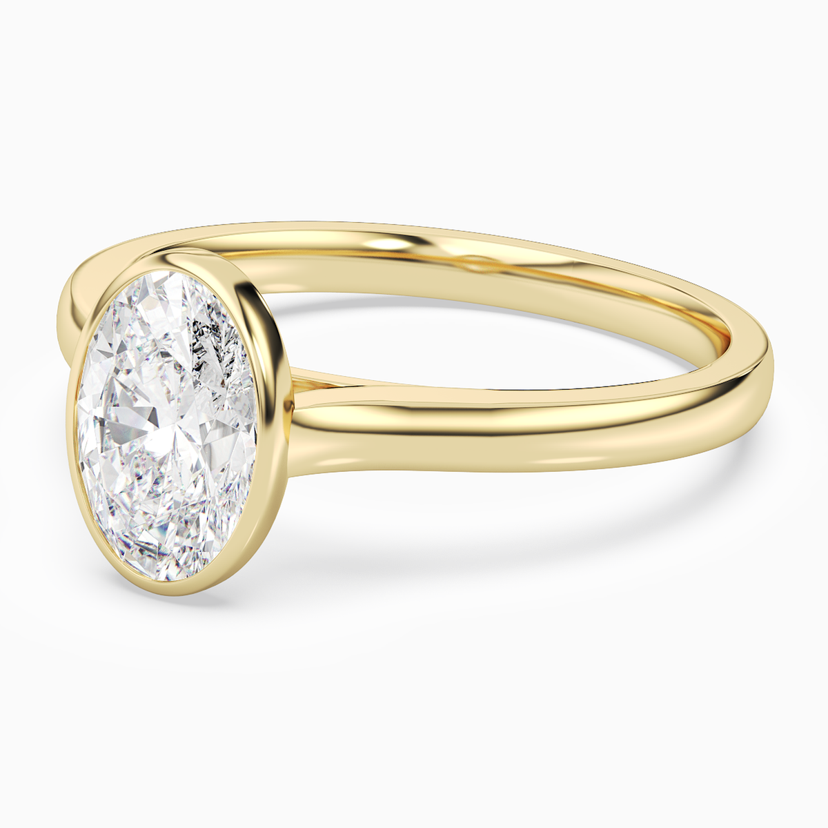 Oval Medium Tapered Bezel Solitaire in 18K Yellow Gold top angle