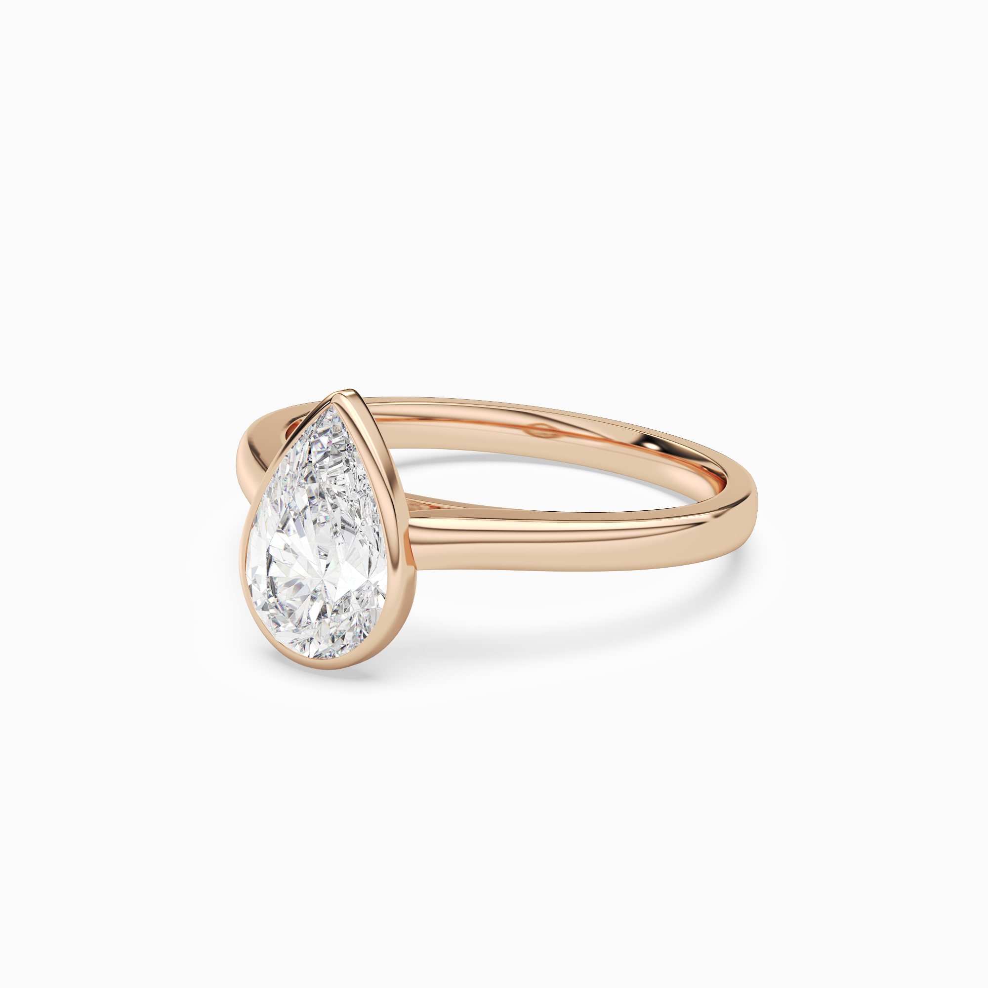 Pear Medium Tapered Bezel Solitaire in 14K Rose Gold top angle