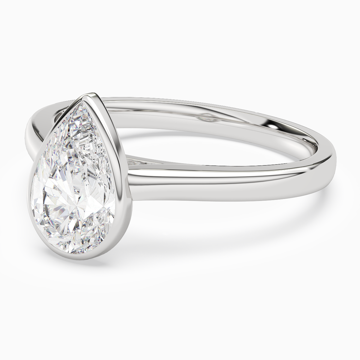 Pear Medium Tapered Bezel Solitaire in 14K White Gold top angle
