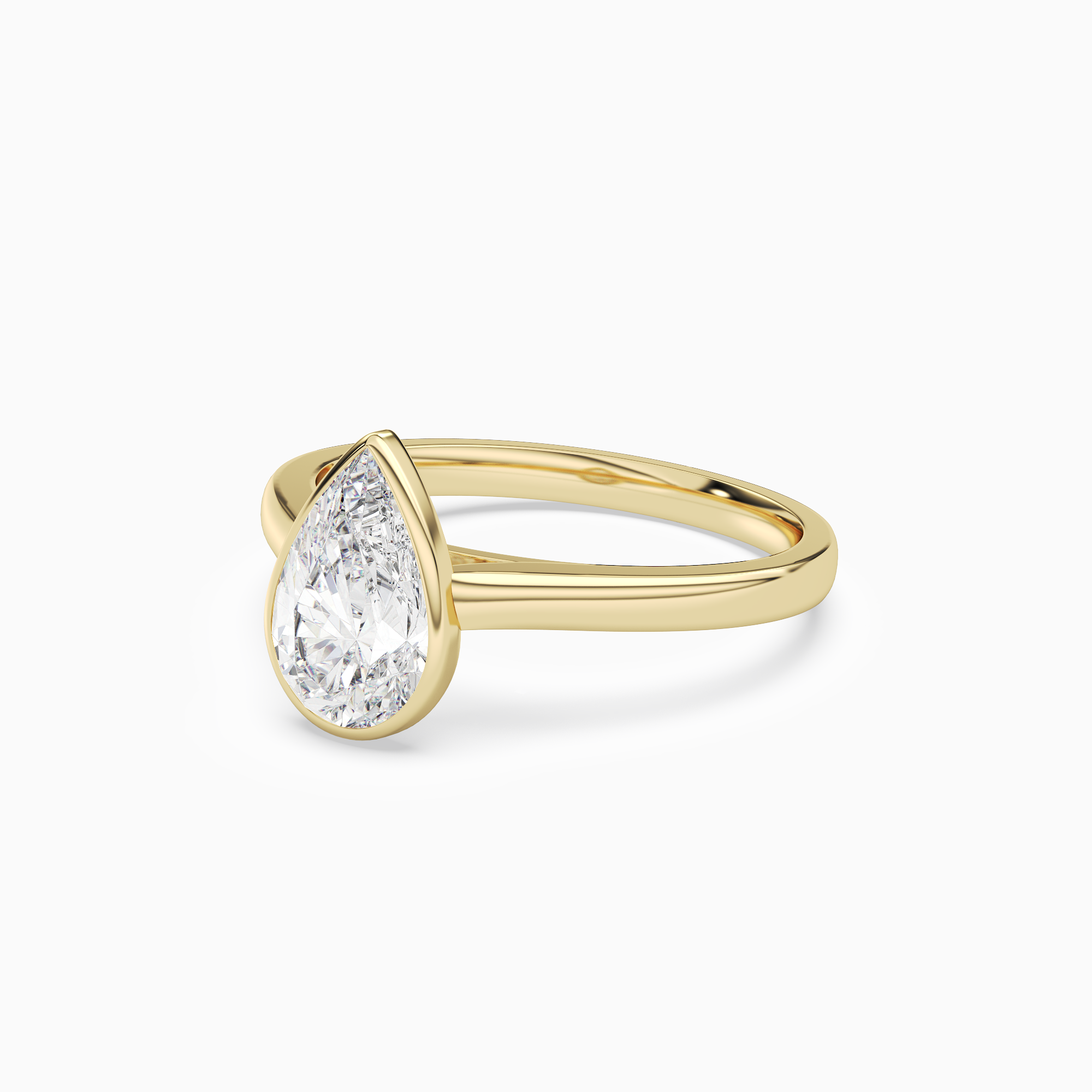 Pear Medium Tapered Bezel Solitaire in 18K Yellow Gold top angle