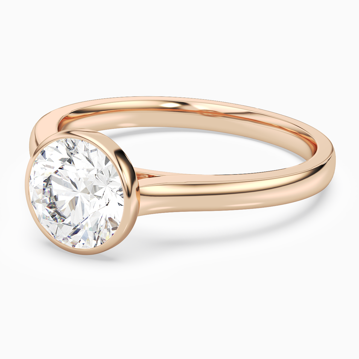 Round Medium Tapered Bezel Solitaire in 14K Rose Gold top angle