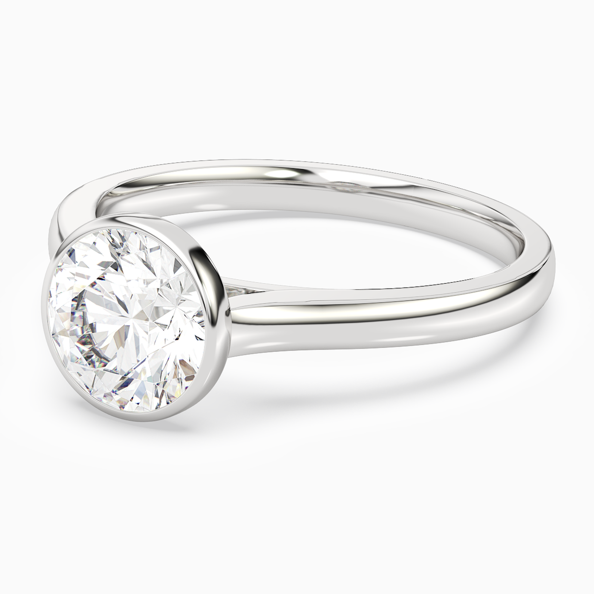 Round Medium Tapered Bezel Solitaire in 14K White Gold top angle
