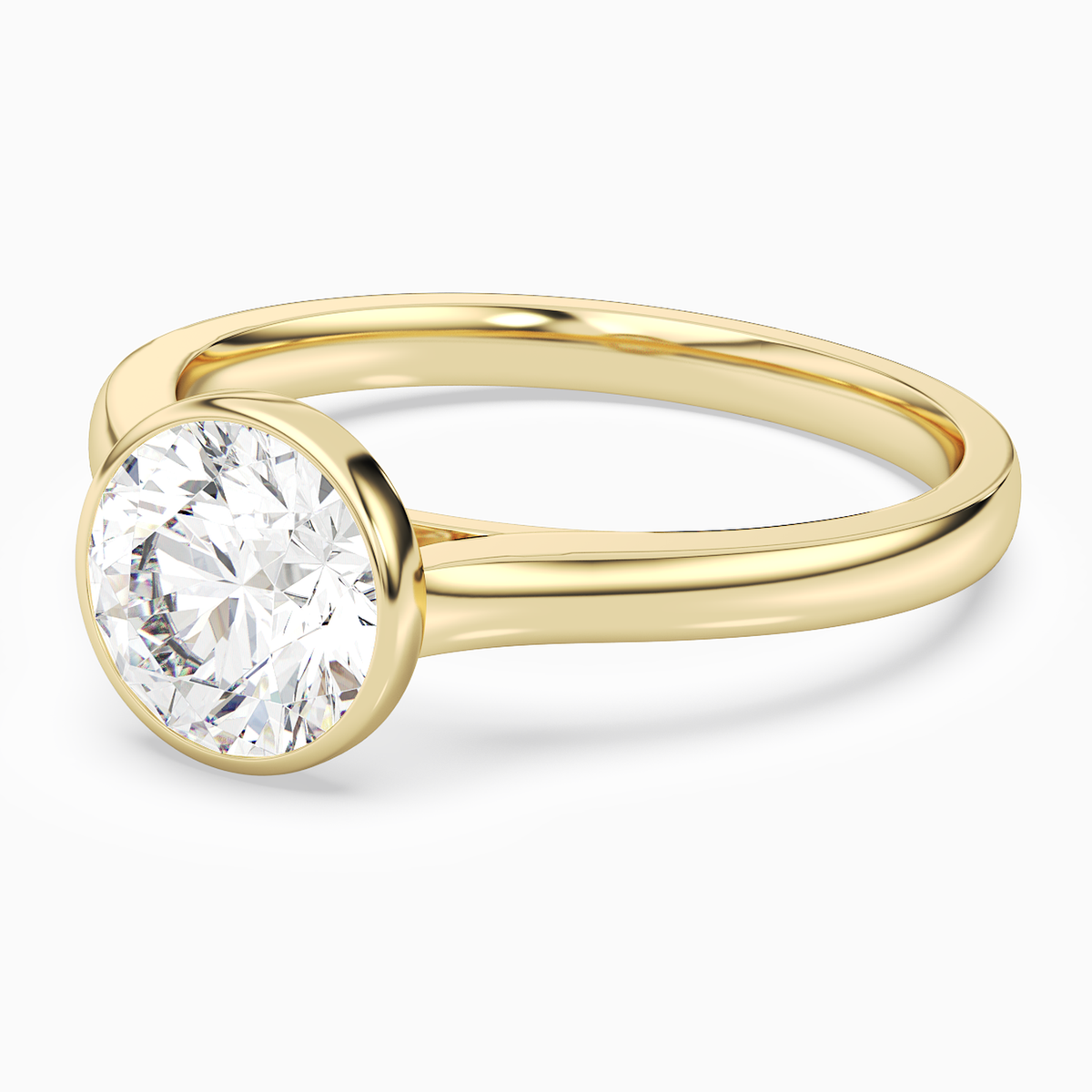 Round Medium Tapered Bezel Solitaire in 18K Yellow Gold top angle