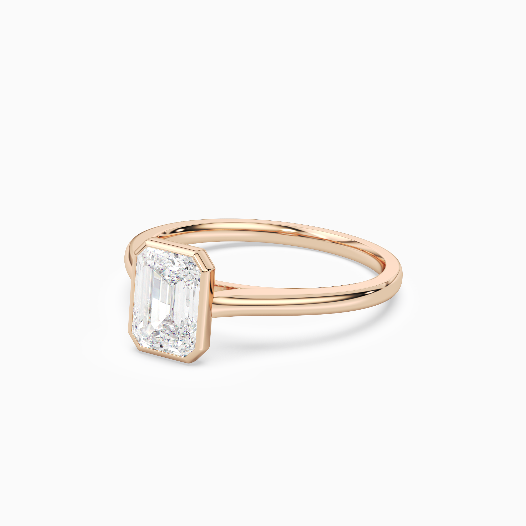 Emerald Slim Tapered Bezel Solitaire in 14K Rose Gold top angle