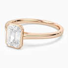 Emerald Slim Tapered Bezel Solitaire in 14K Rose Gold top angle