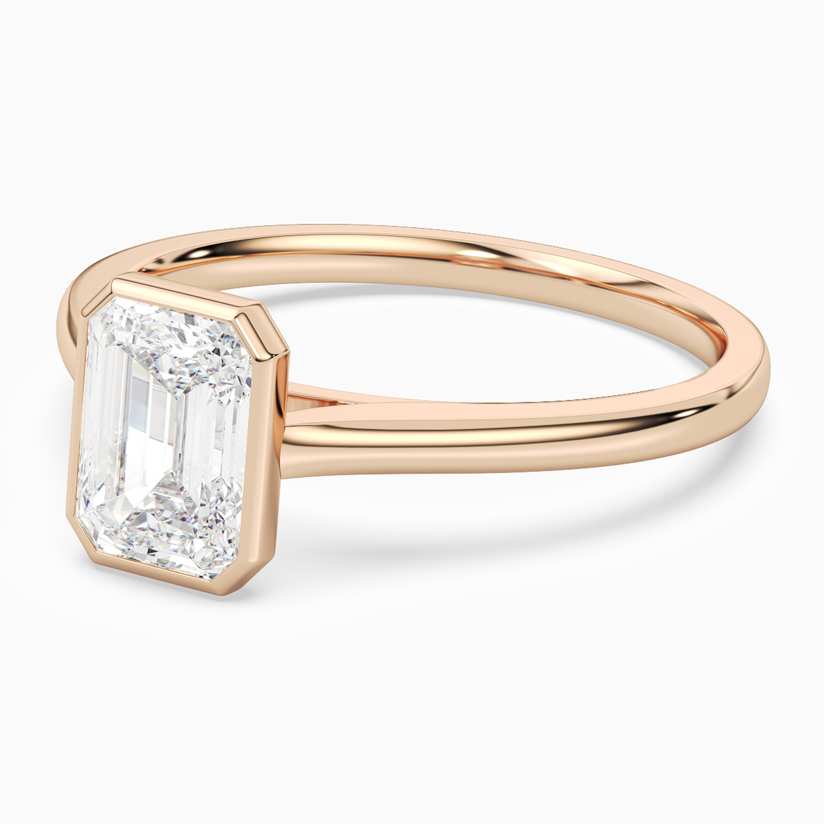 Emerald Slim Tapered Bezel Solitaire in 14K Rose Gold top angle
