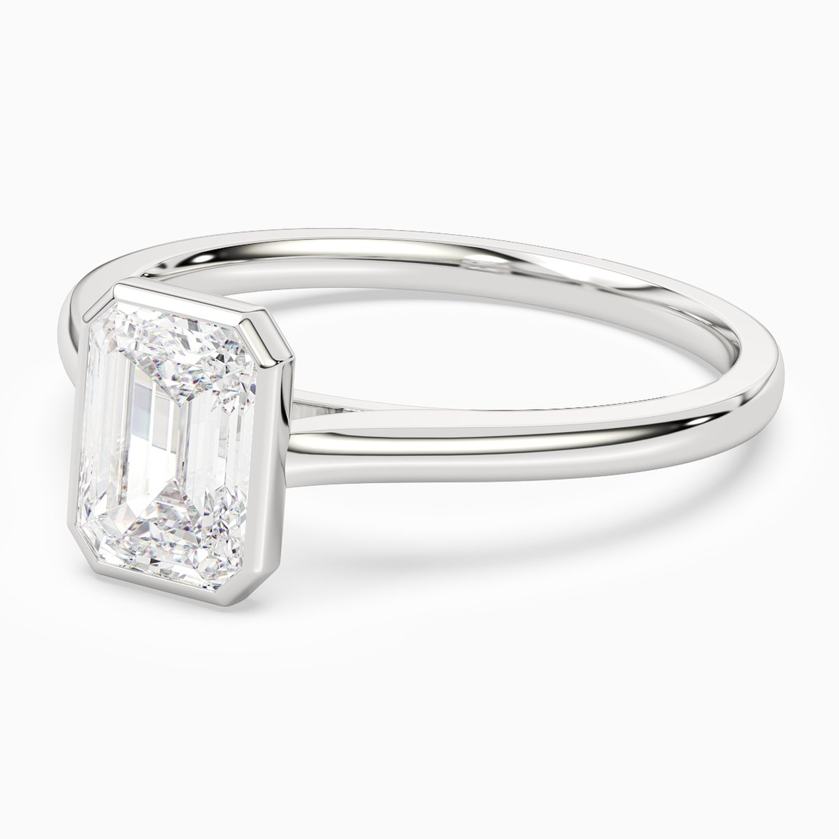 Emerald Slim Tapered Bezel Solitaire in 14K White Gold top angle