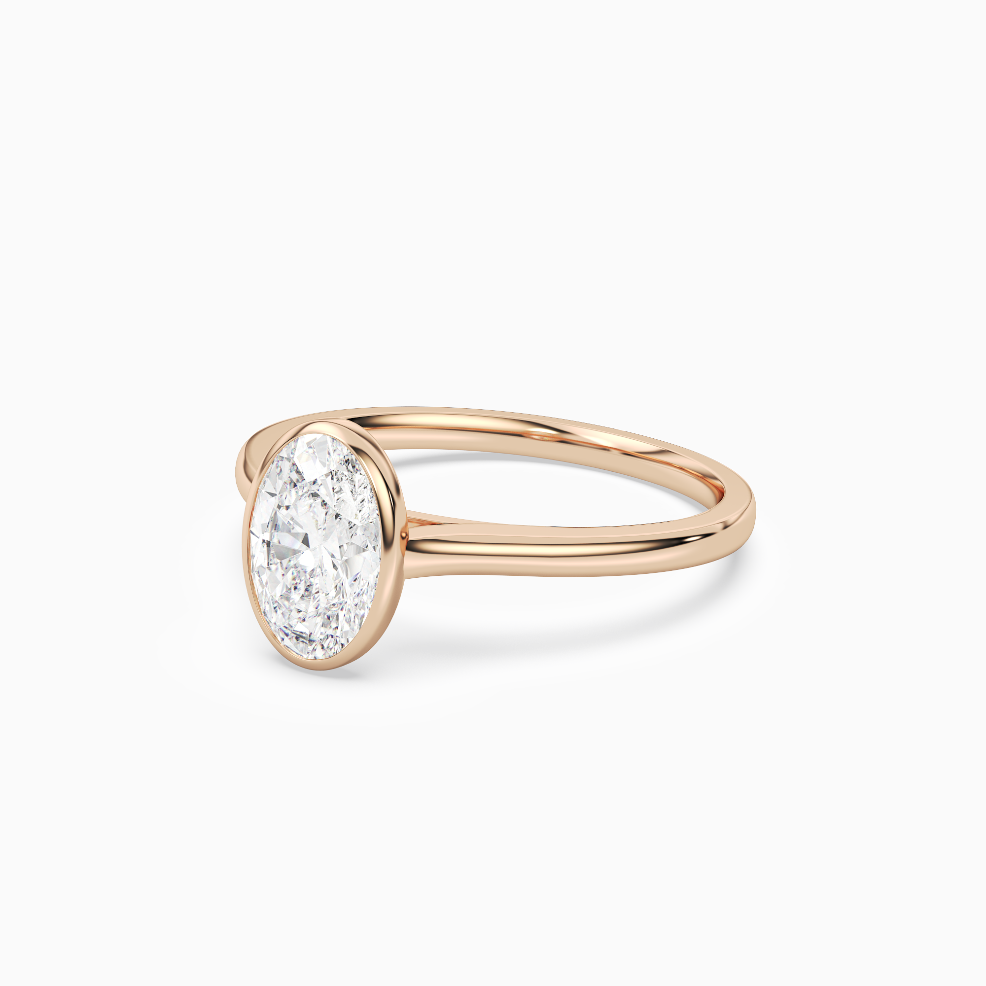 Oval Slim Tapered Bezel Solitaire in 14K Rose Gold top angle