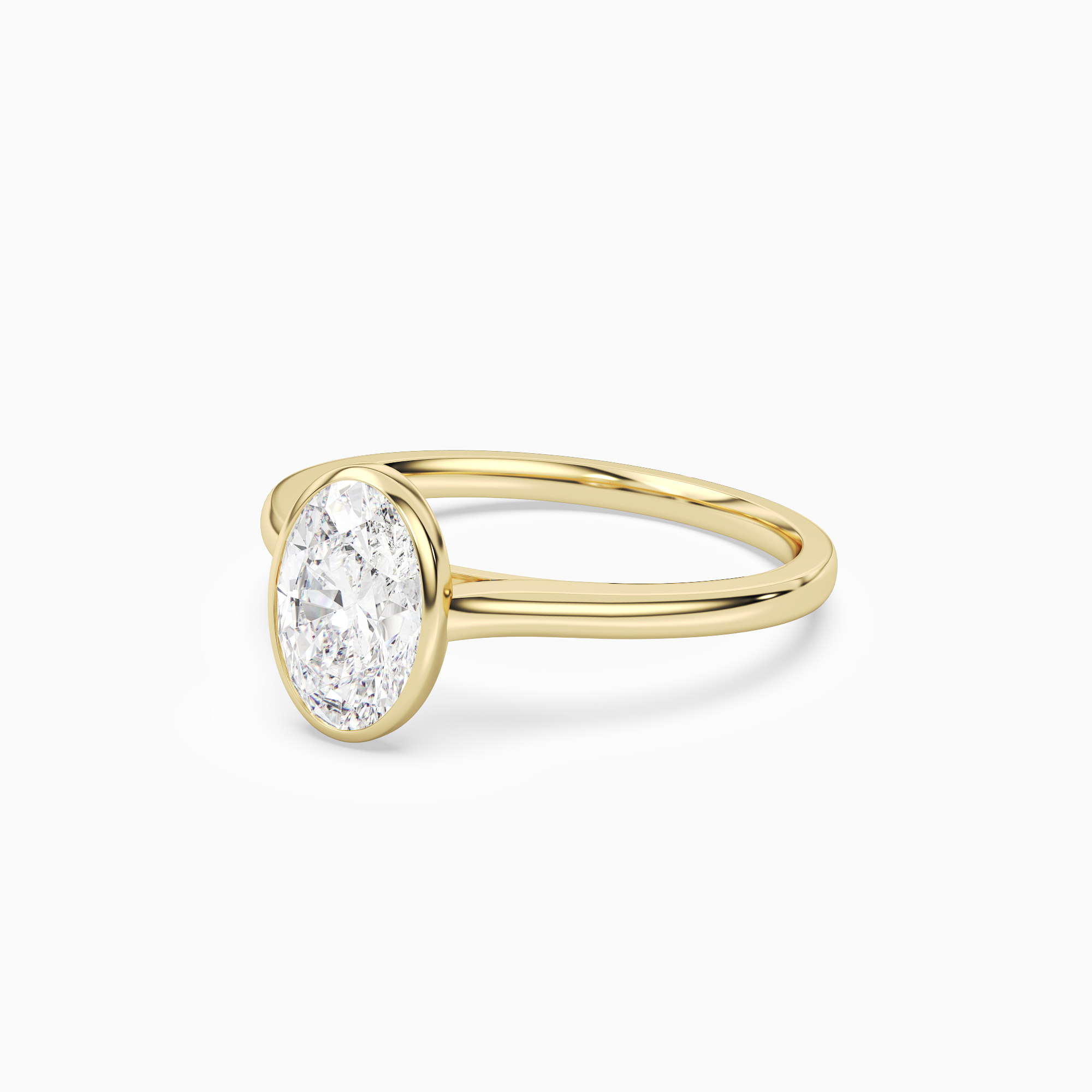 Oval Slim Tapered Bezel Solitaire in 14K Yellow Gold top angle