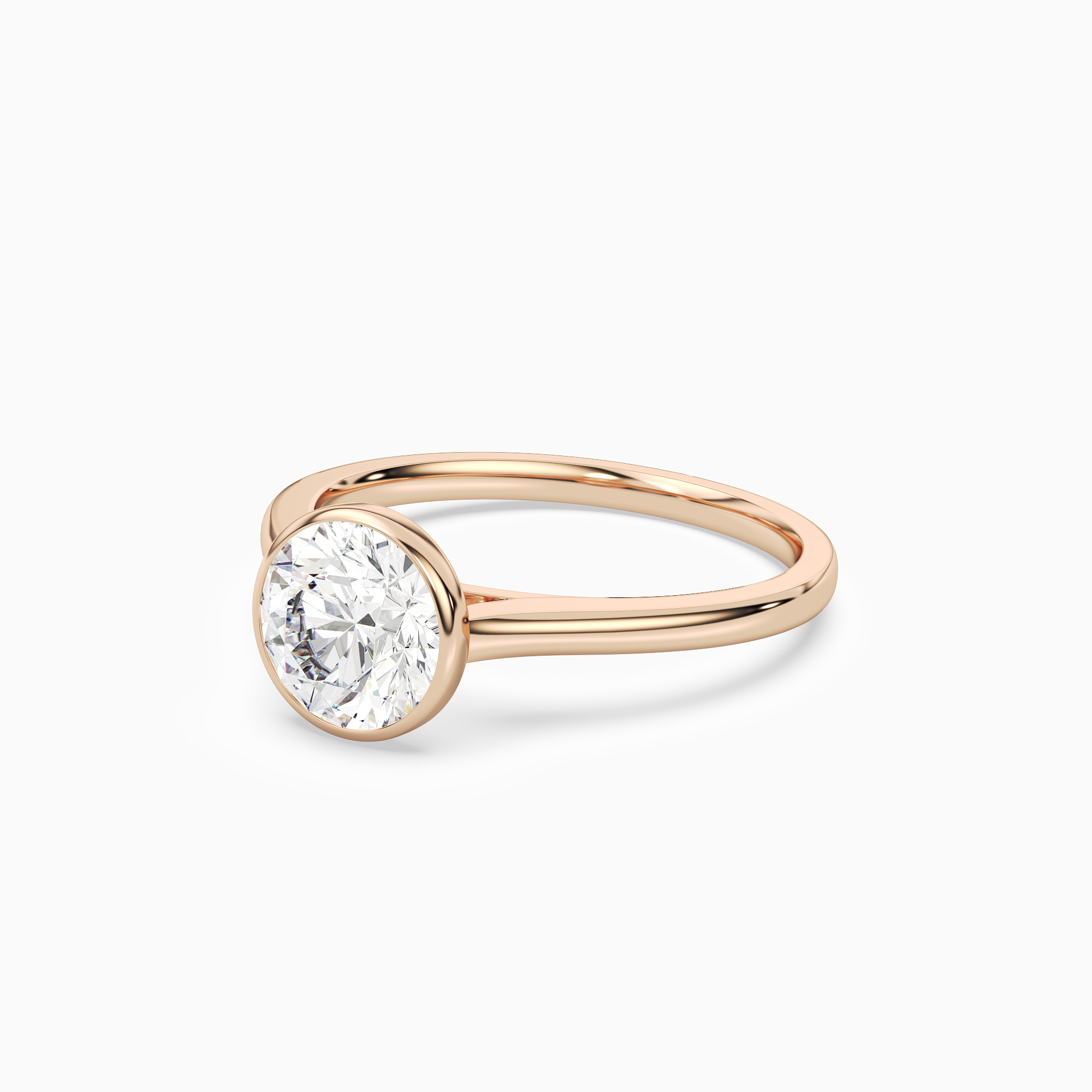 Round Slim Tapered Bezel Solitaire in 14K Rose Gold top angle