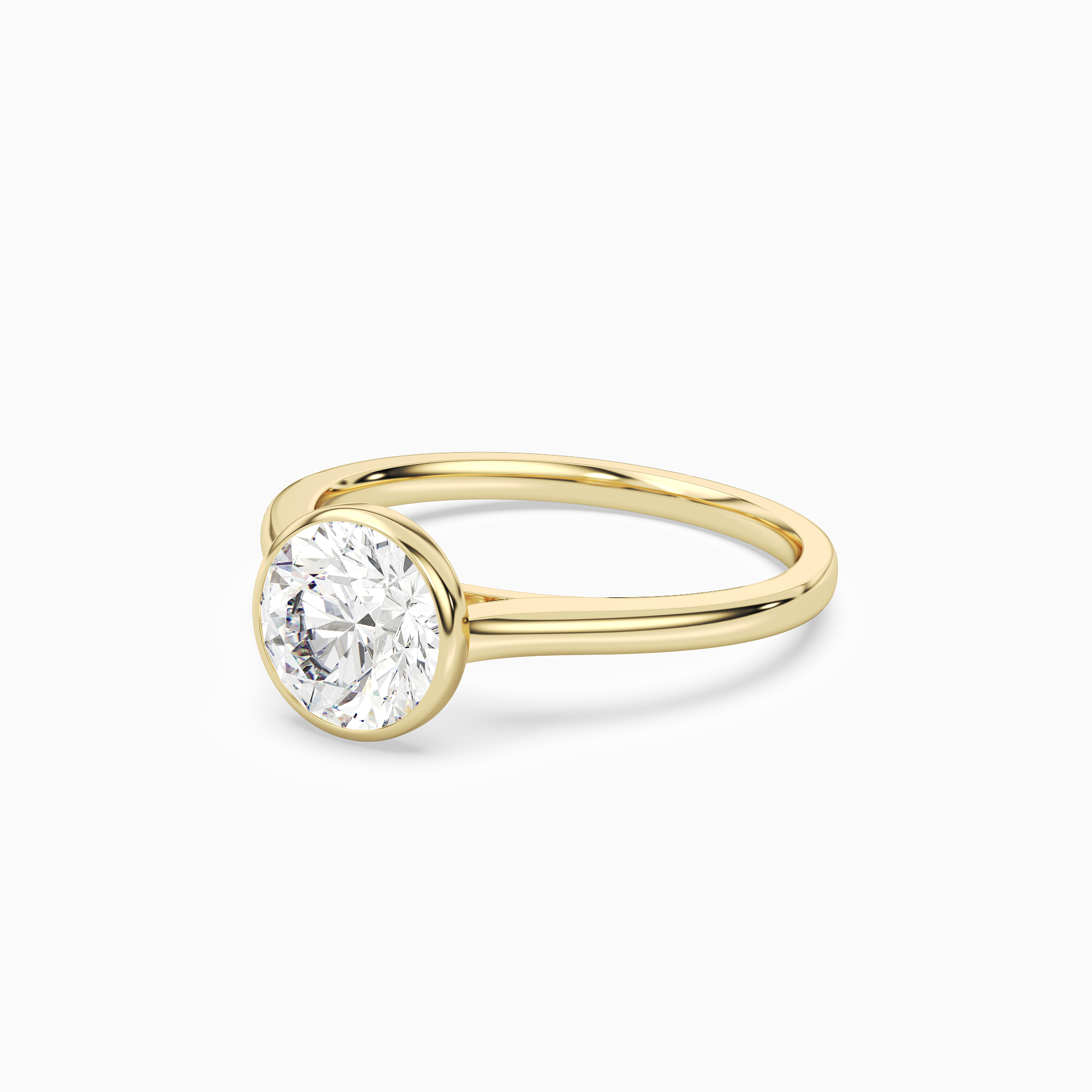 Round Slim Tapered Bezel Solitaire in 14K Yellow Gold top angle