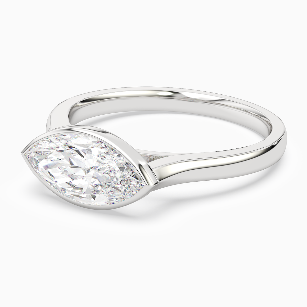 Marquise East-West Bezel Solitaire in 14K White Gold top angle