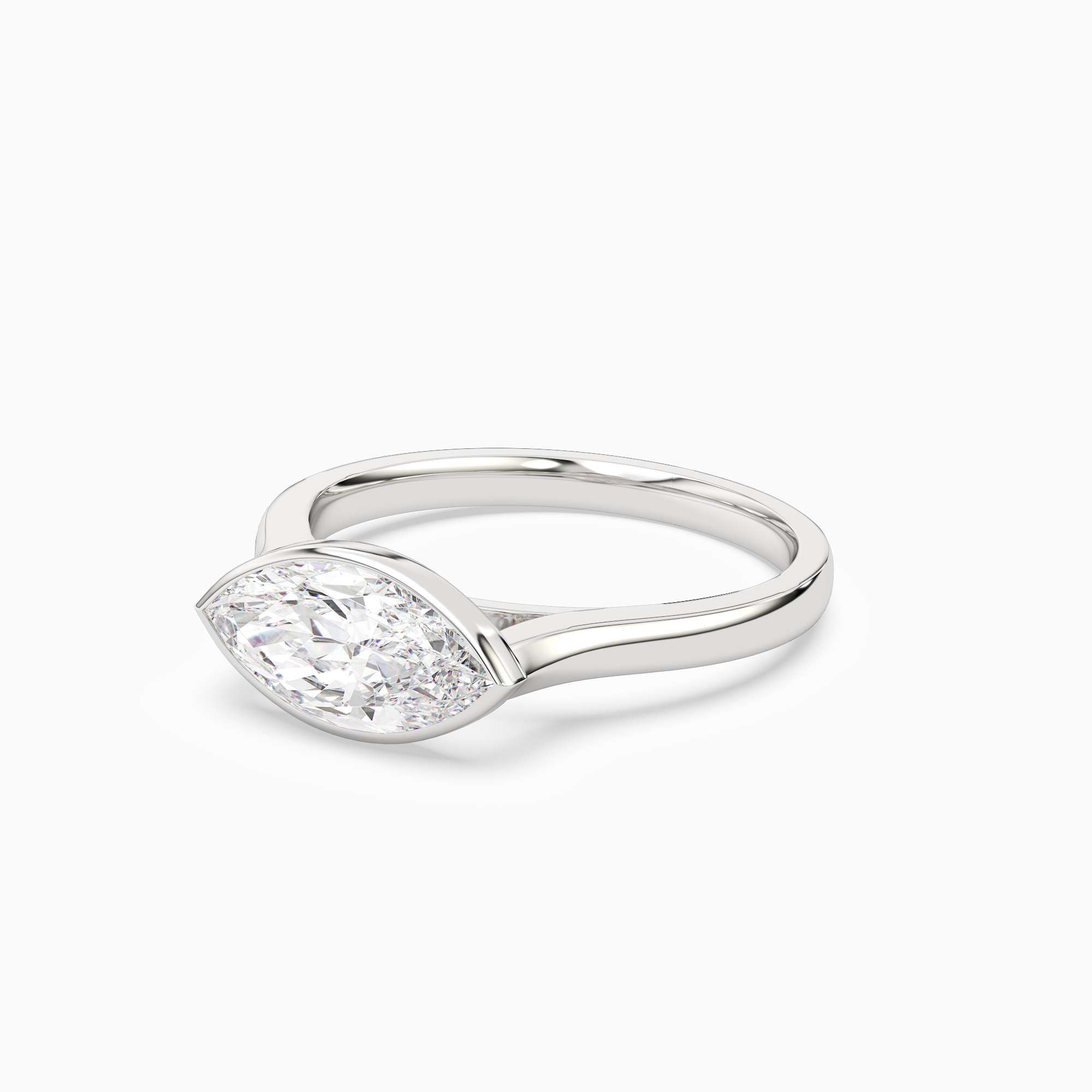 Marquise East-West Bezel Solitaire in 18K White Gold top angle