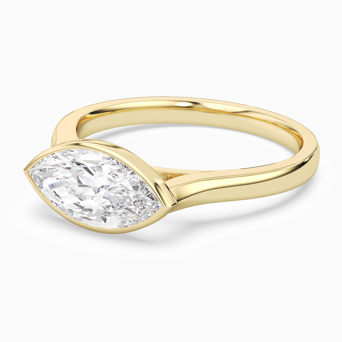 Marquise East-West Bezel Solitaire in 18K Yellow Gold top angle