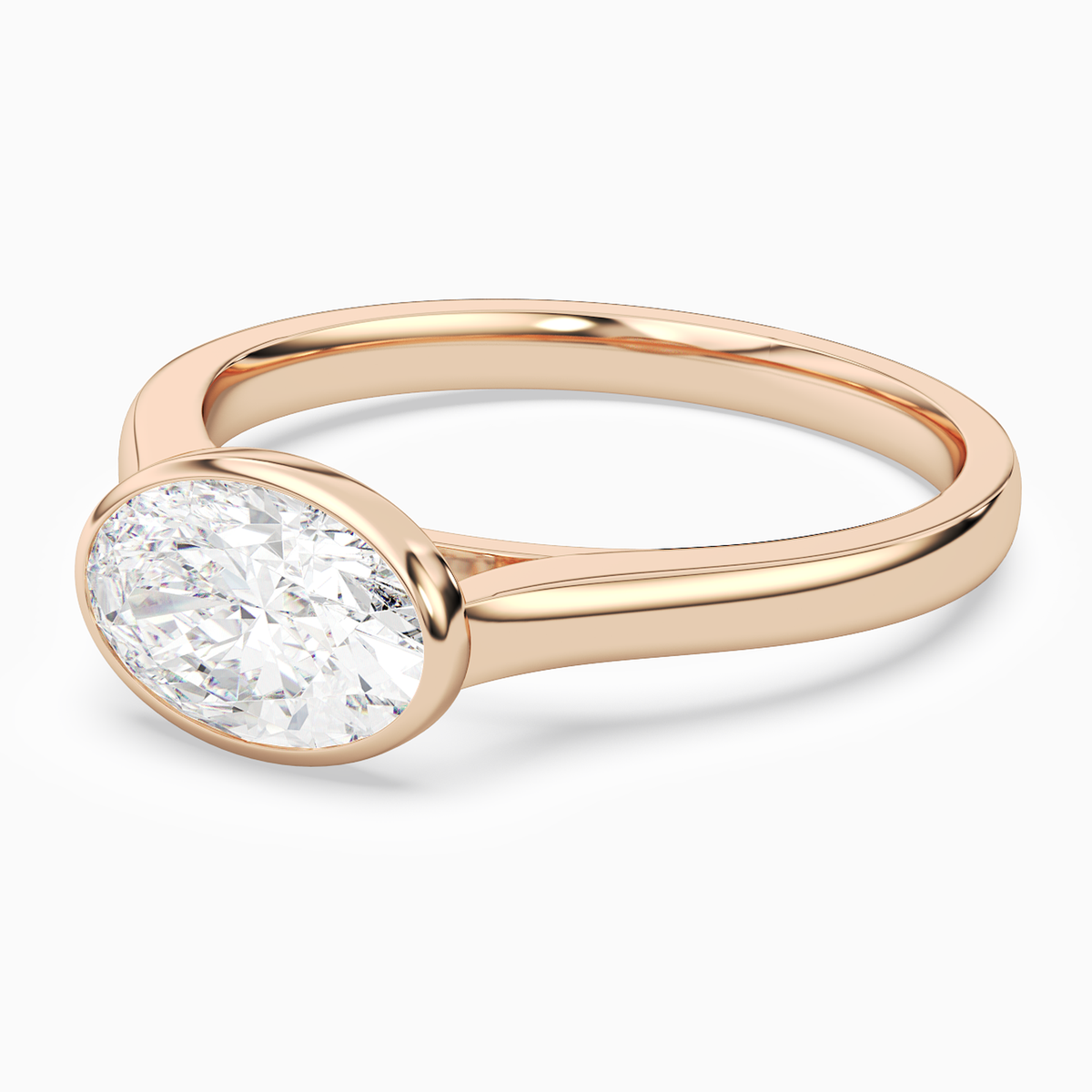 Oval East-West Bezel Solitaire in 14K Rose Gold top angle