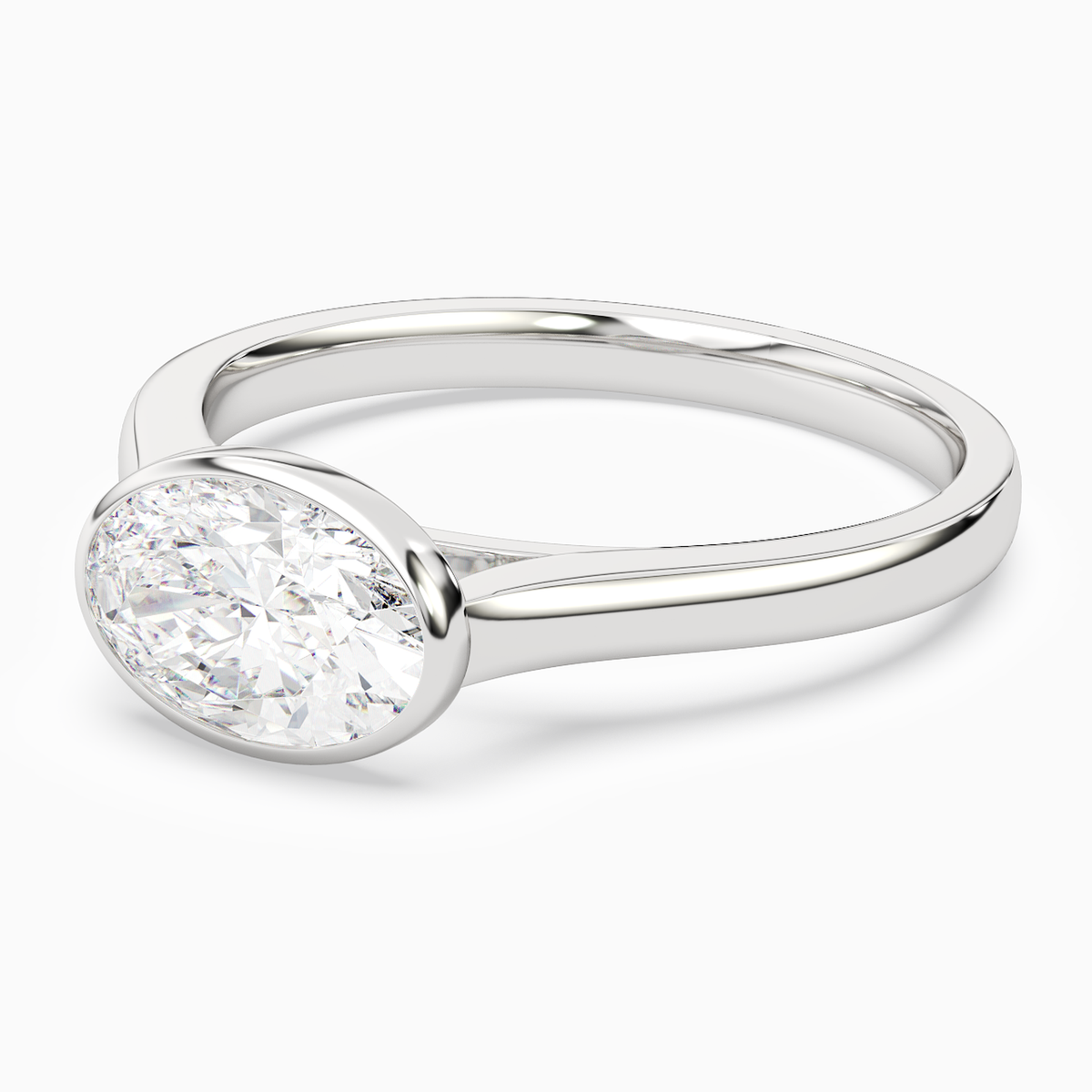 Oval East-West Bezel Solitaire in 14K White Gold top angle
