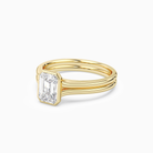 Emerald Stacked Band Bezel Solitaire in 14K Yellow Gold top angle
