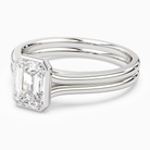 Emerald Stacked Band Bezel Solitaire in 18K White Gold top angle