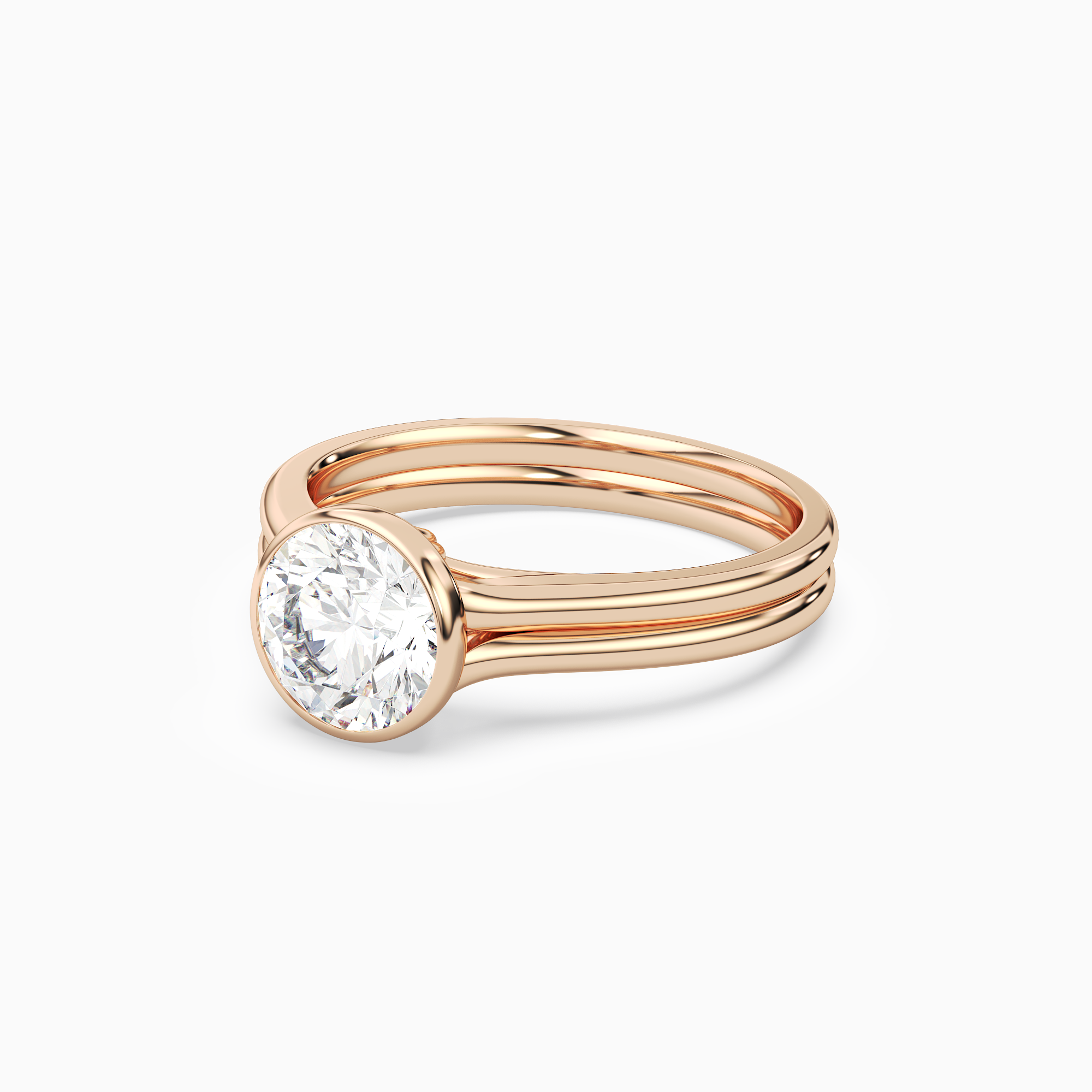 Round Stacked Band Bezel Solitaire in 14K Rose Gold top angle