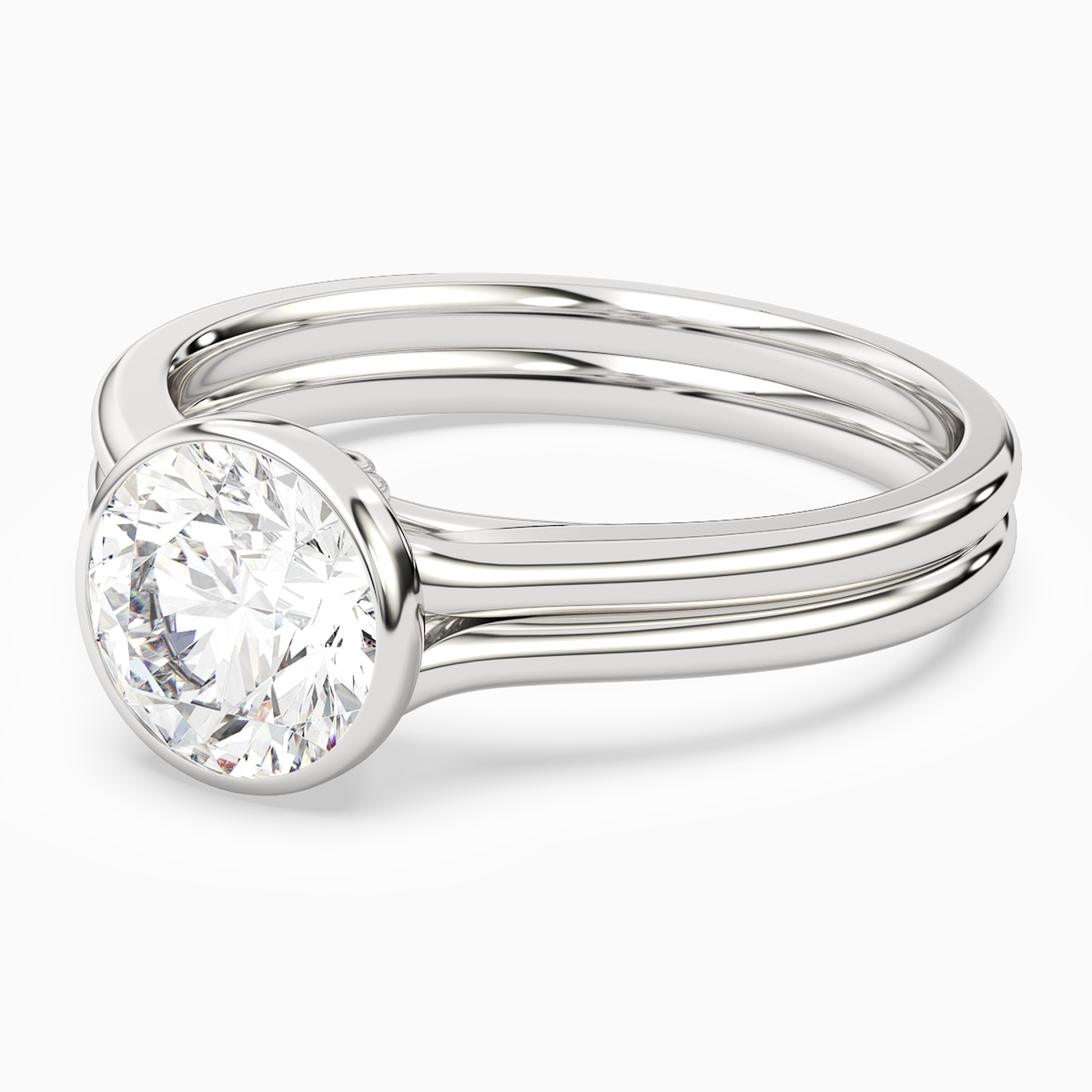Round Stacked Band Bezel Solitaire in 14K White Gold top angle