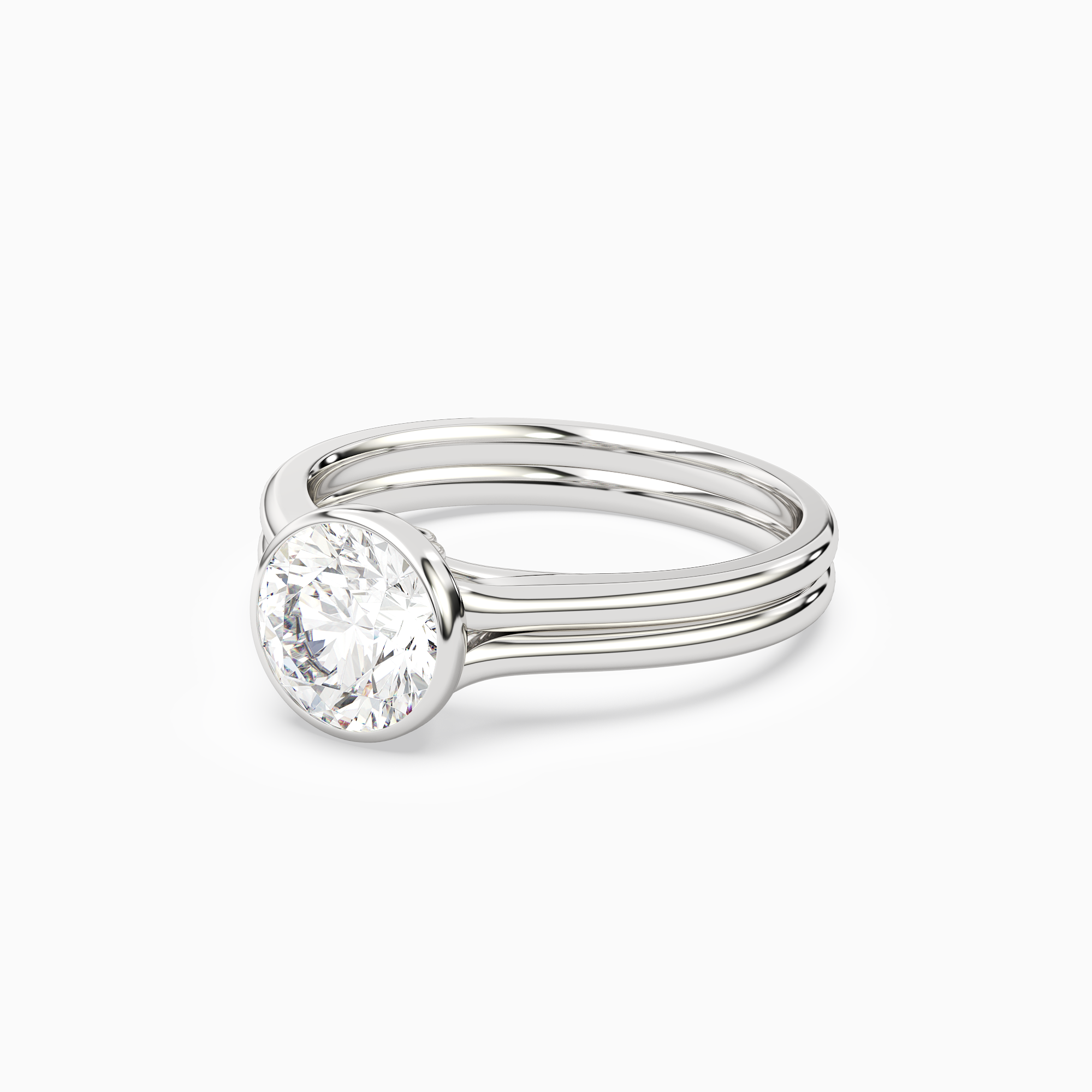 Round Stacked Band Bezel Solitaire in Platinum top angle