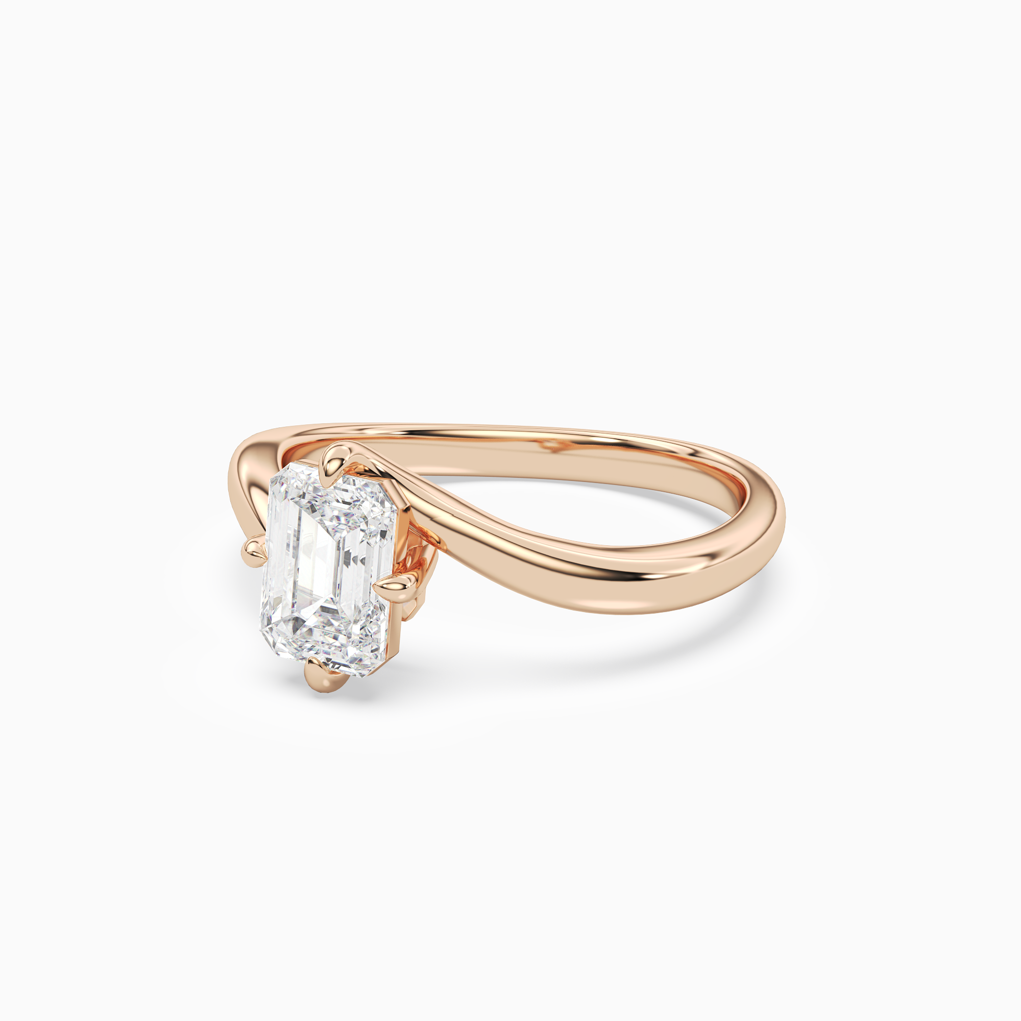Emerald Open Bypass Solitaire in 14K Rose Gold top angle