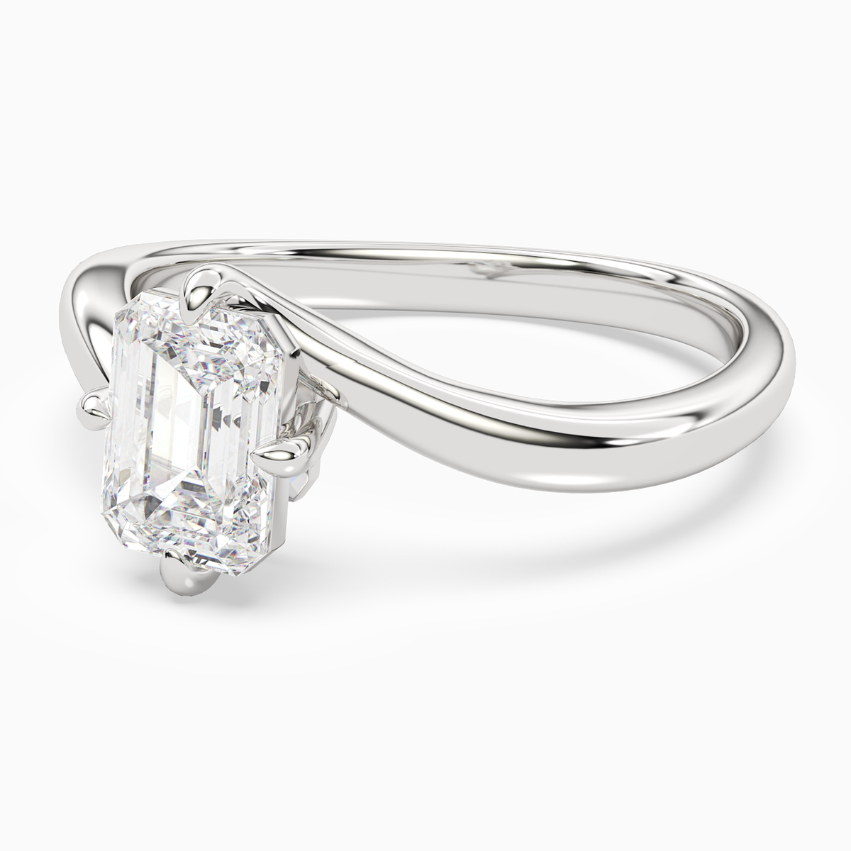 Emerald Open Bypass Solitaire in 14K White Gold top angle