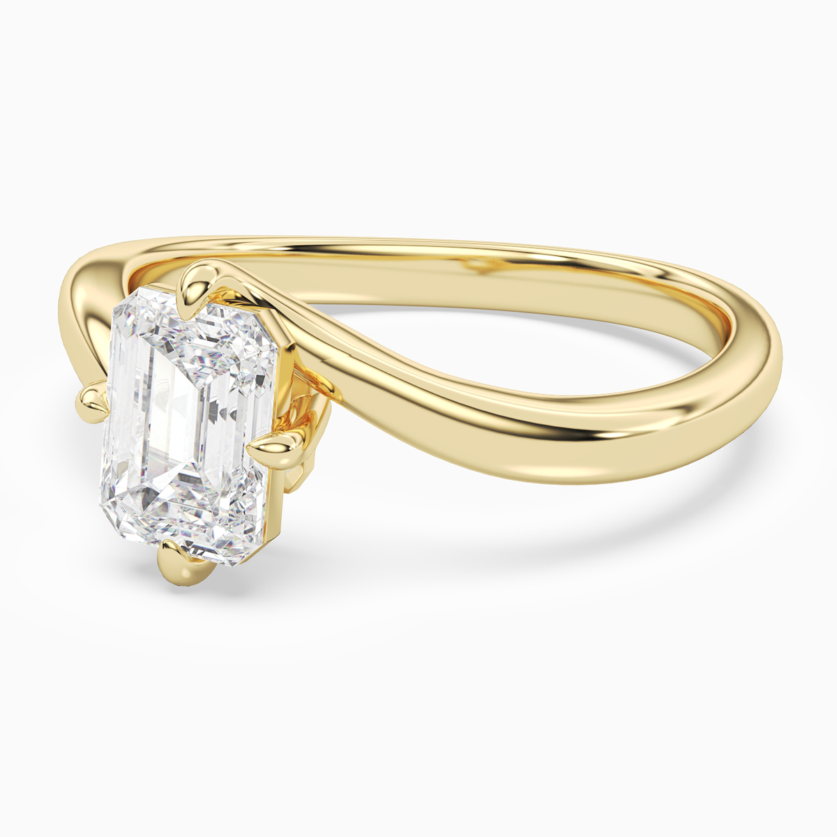 Emerald Open Bypass Solitaire in 18K Yellow Gold top angle
