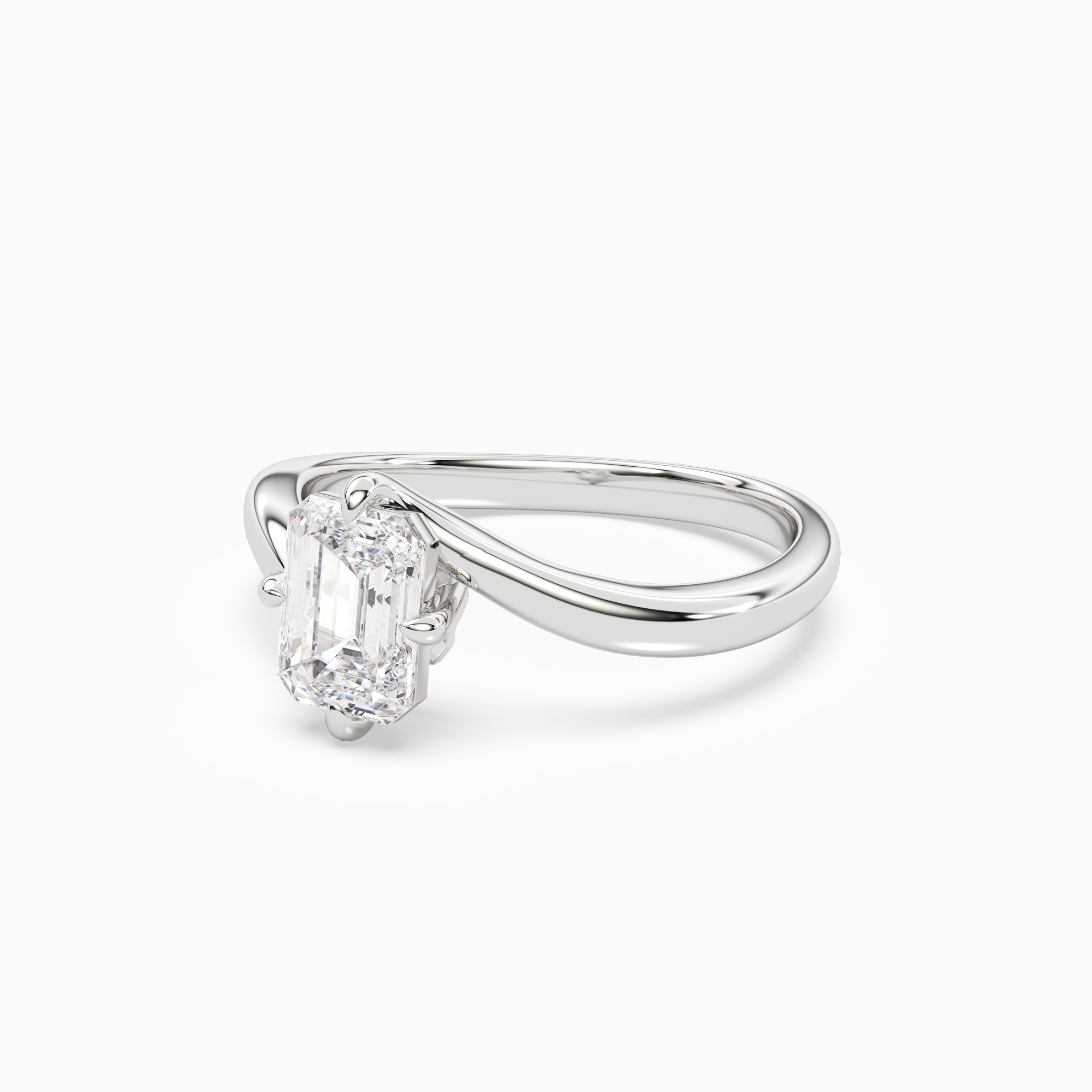 Emerald Open Bypass Solitaire in Platinum top angle