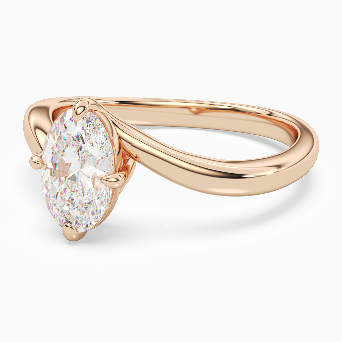 Oval Open Bypass Solitaire in 14K Rose Gold top angle