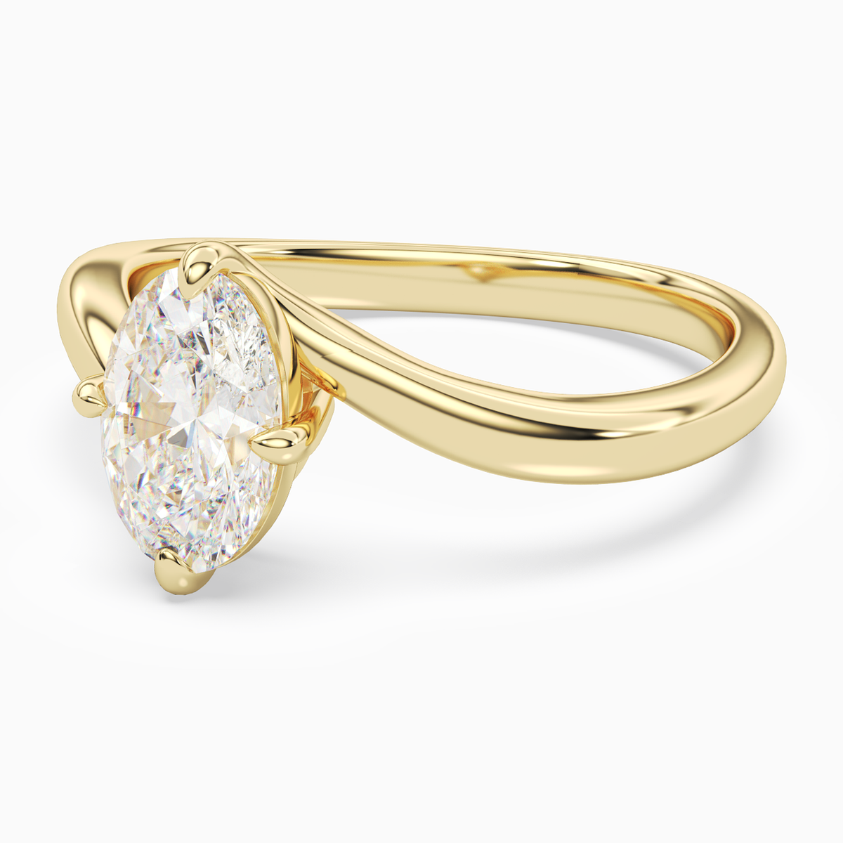 Oval Open Bypass Solitaire in 18K Yellow Gold top angle