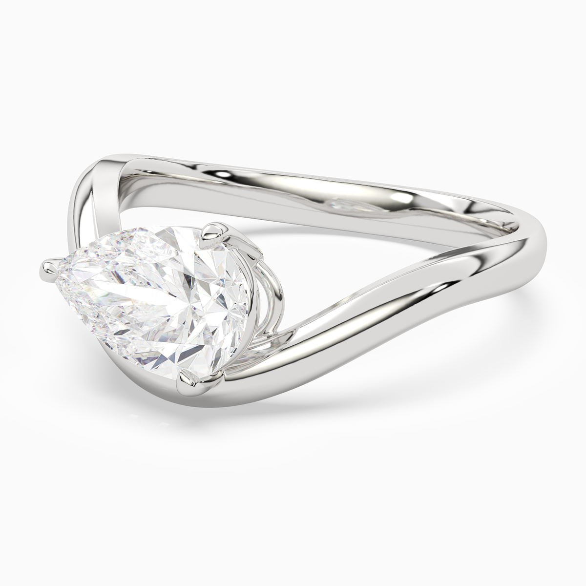 Pear Soft Bypass Solitaire in 14K White Gold top angle