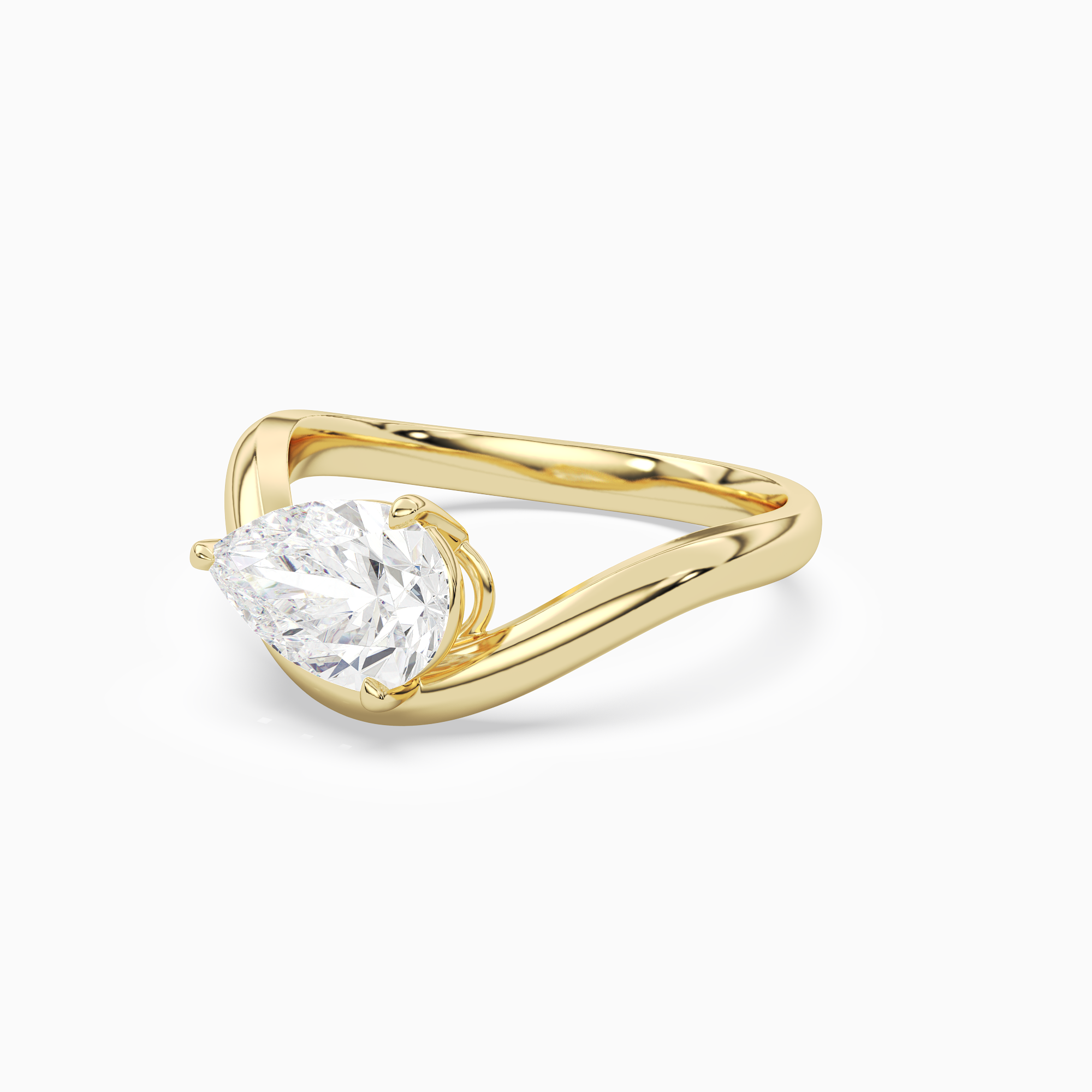 Pear Soft Bypass Solitaire in 14K Yellow Gold top angle